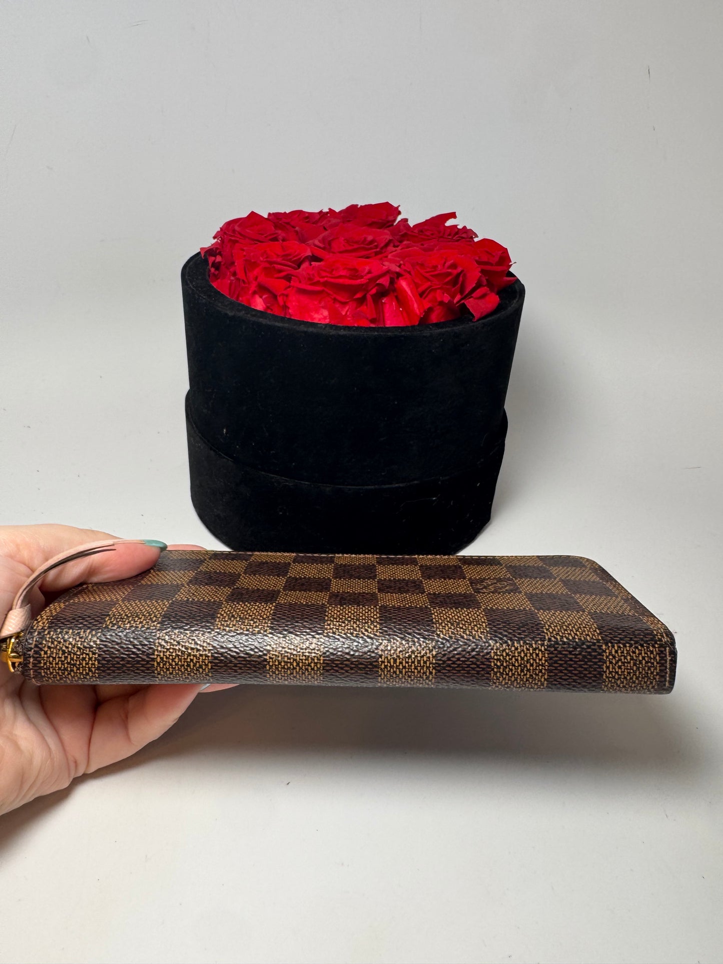 Louis Vuitton Damier Ebene Clémence Wallet w/Ballerine Pink Interior
