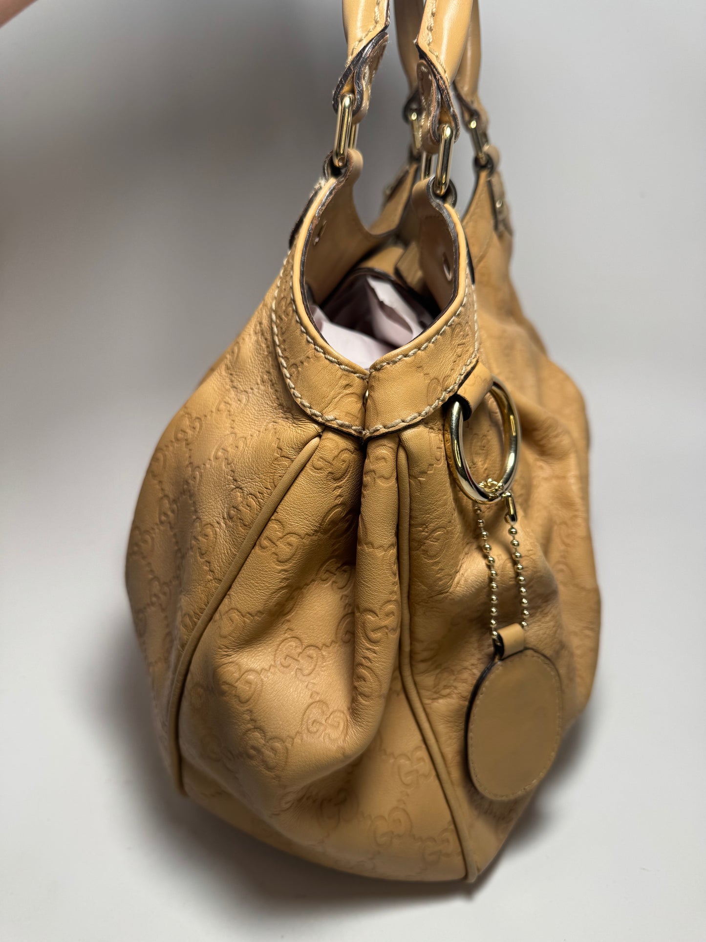 Gucci Sukey Tote Guccissima Leather Hand Bag Beige/Tan