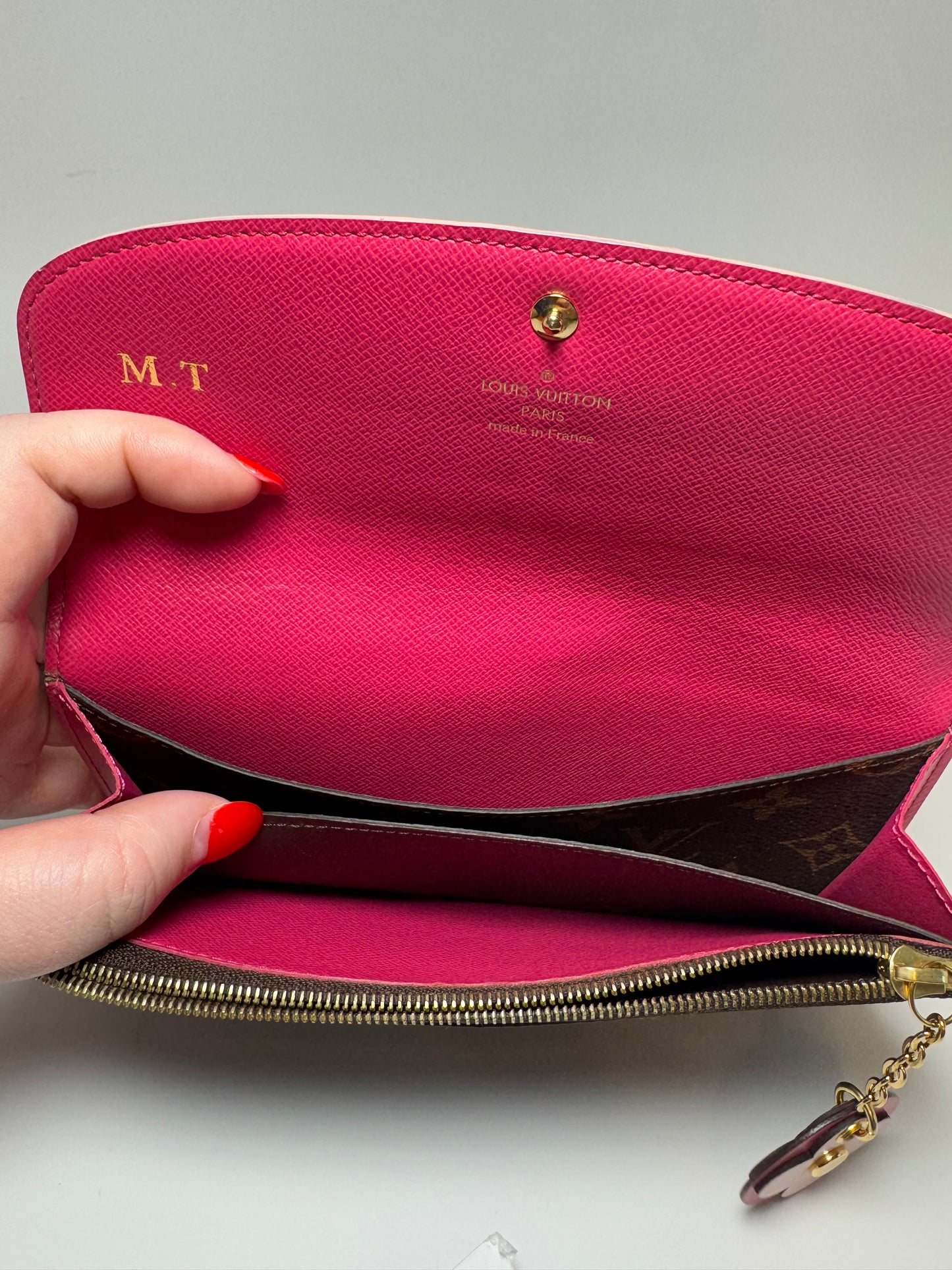 Louis Vuitton Emilie Bloom Pink Fuchsia Monogram Wallet Flower Accents Luxury