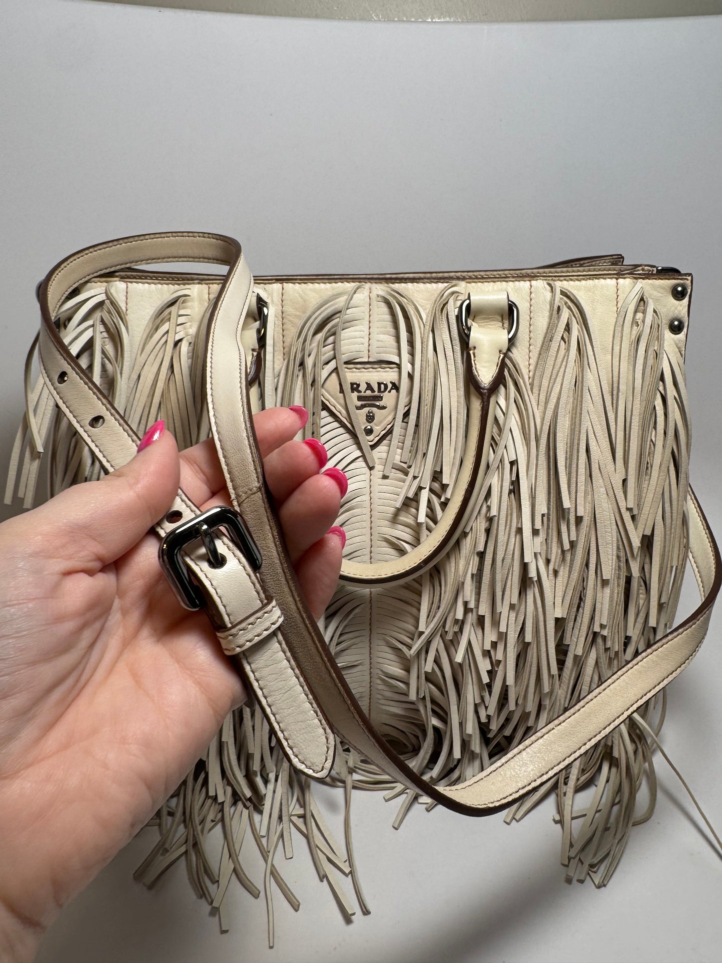 Prada Nappa Fringe Medium Tote Bag/Crossbody LIKE NEW condition w/authenticity cards & tag