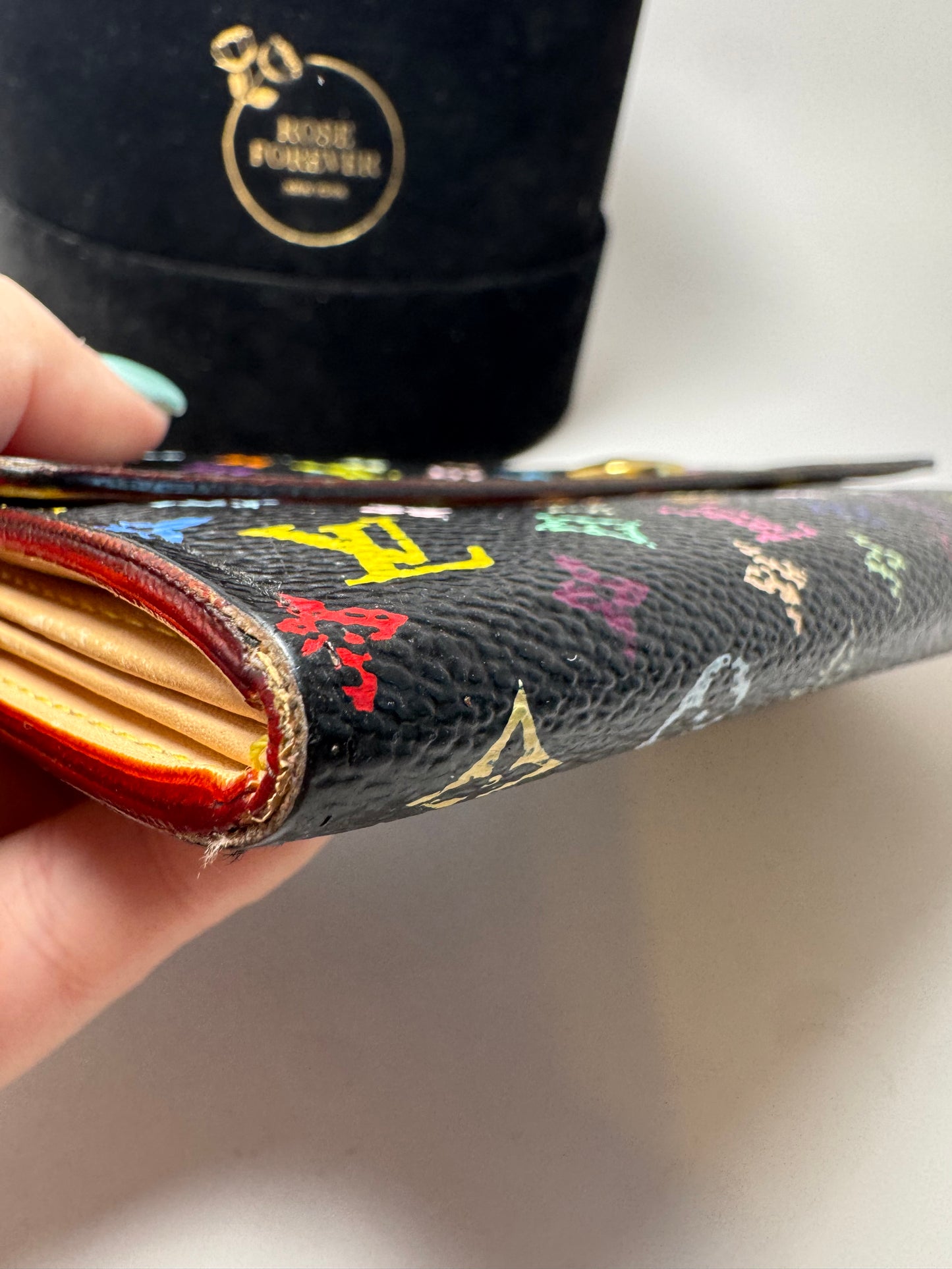 Louis Vuitton Black Multicolor Sarah Wallet Murakami Piece Fair Condition