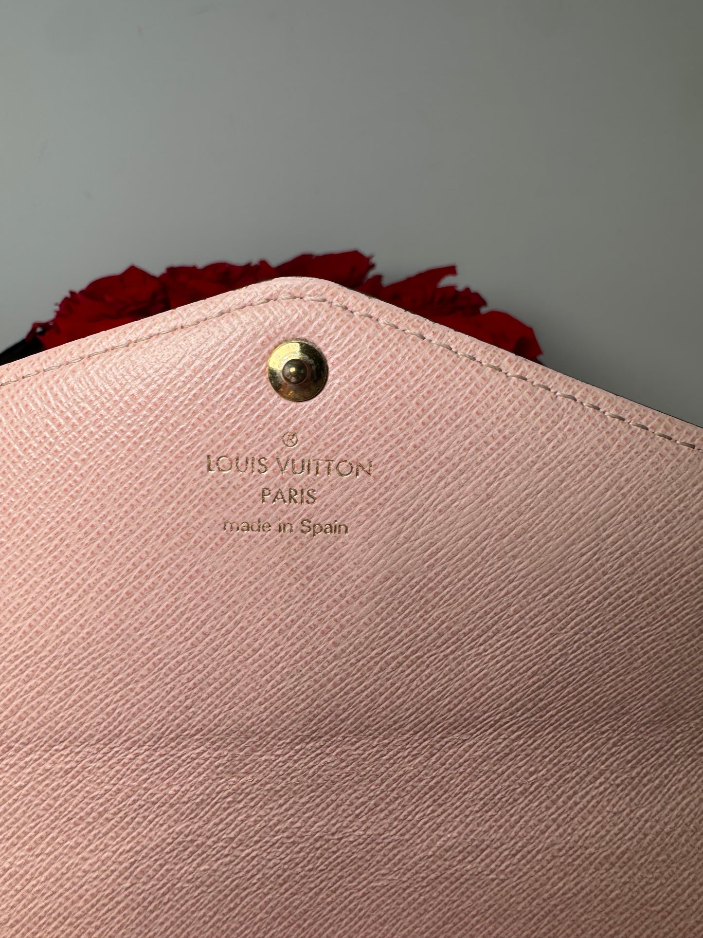 Louis Vuitton Damier Ebene Sarah Wallet w/Ballerine Pink Interior