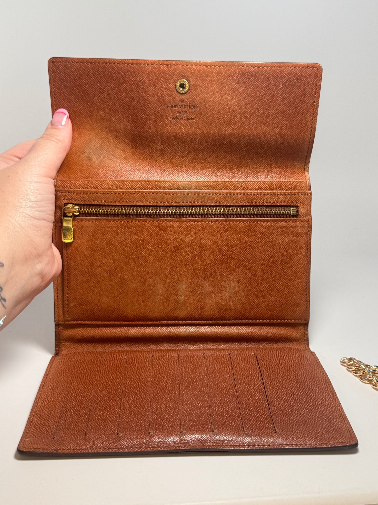 Louis Vuitton Monogram Trifold Pochette Passport Holder / Wallet on Chain- December 1994