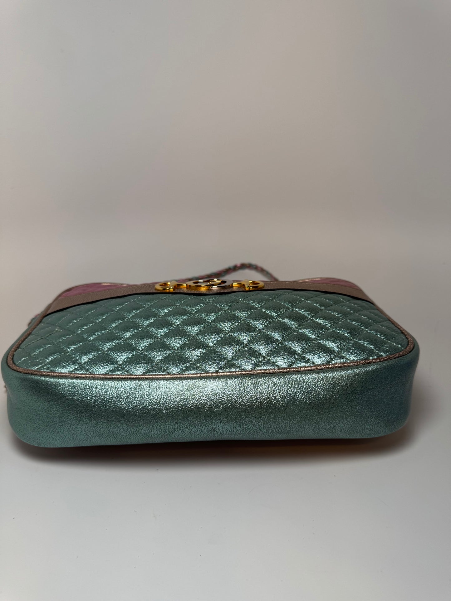 Gucci Trapuntata Bag Pink & Blue Limited Edition Metallic Leather Crossbody EUC