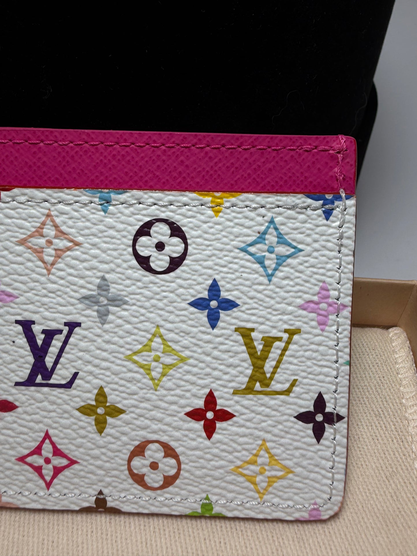 Louis Vuitton LV x TM White Multicolor & Hot Pink Card Case Murakami NWT