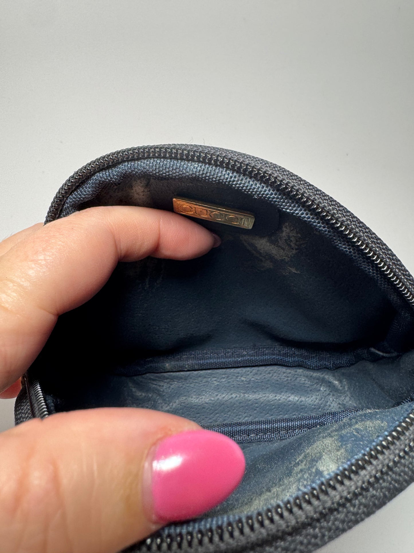 Gucci Web Canvas & Leather Navy Grey Dome Pouch/Cosmetic Case