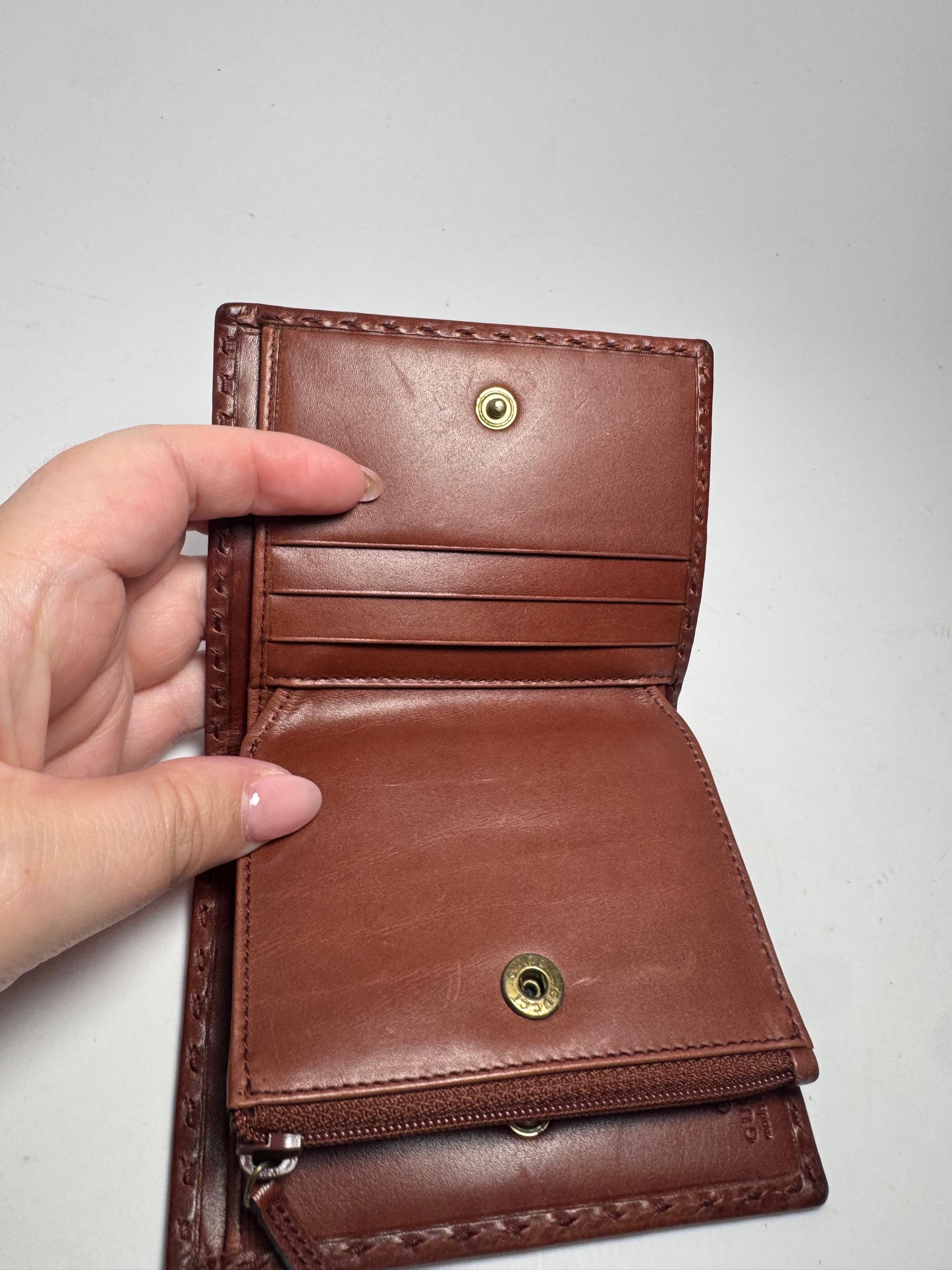 Gucci Vintage Brown Leather Western Style Wallet Bifold