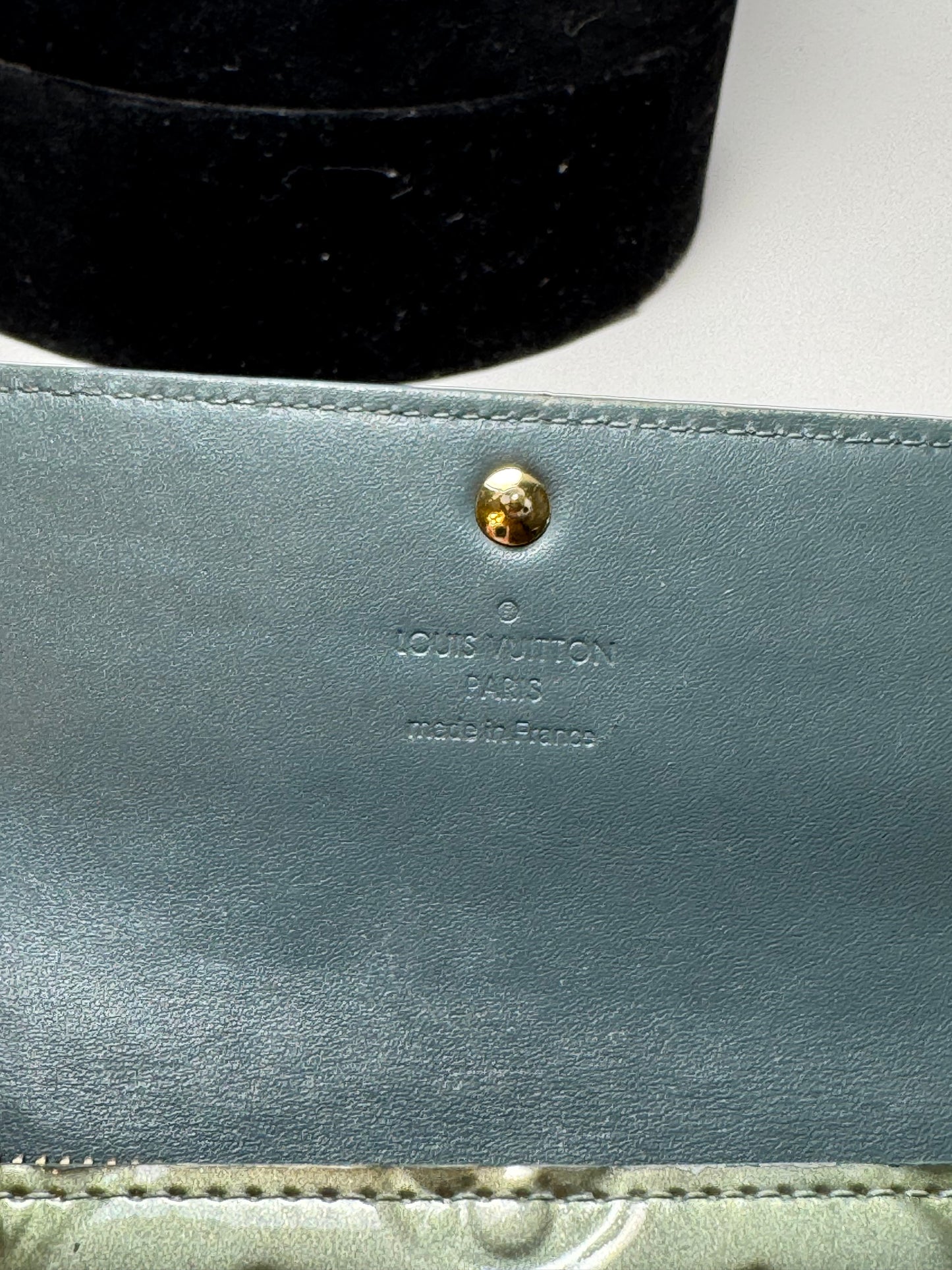 Louis Vuitton Moss Green Vernis Leather Wallet w/Blue Interior