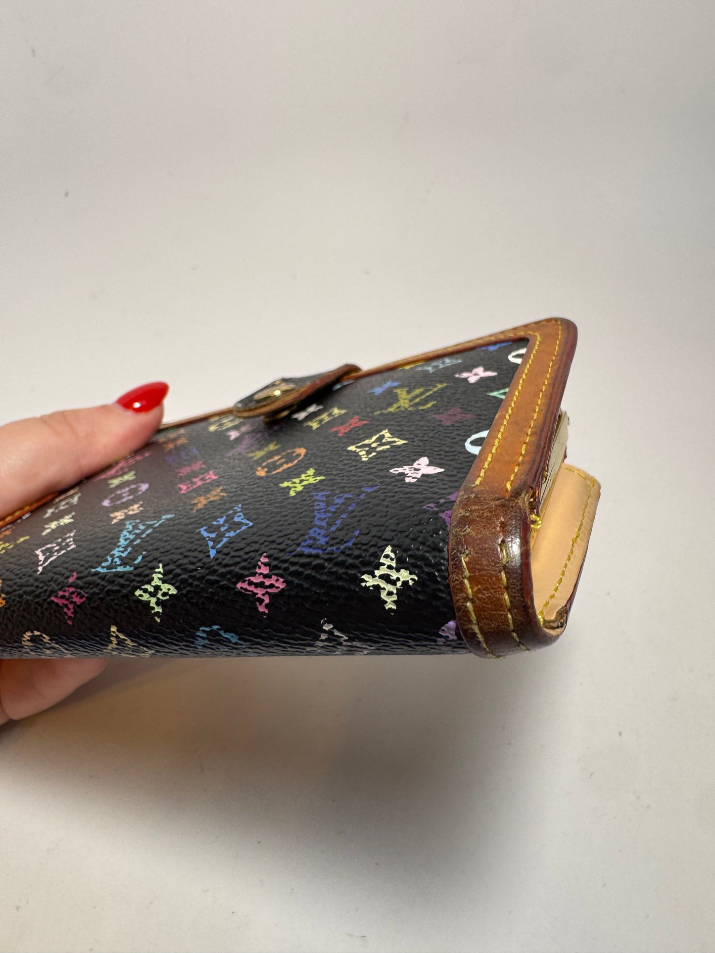 Louis Vuitton Black Multicolor Murakami French Purse Kiss Lock Wallet
