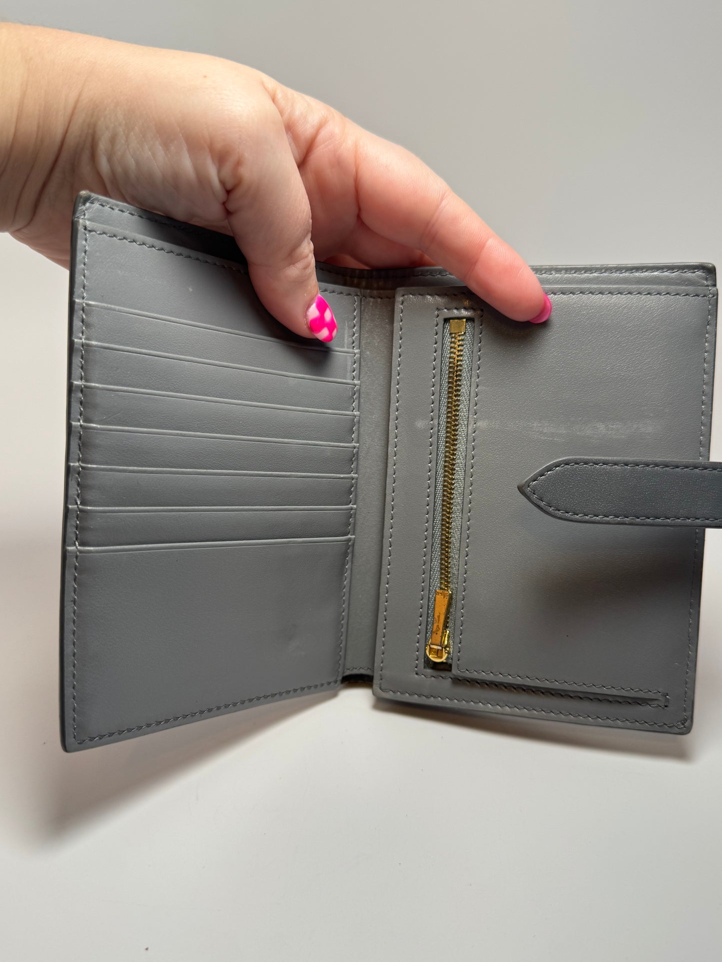 Céline Medium Long Strap Wallet – Grey Grained Leather – Made in Italy