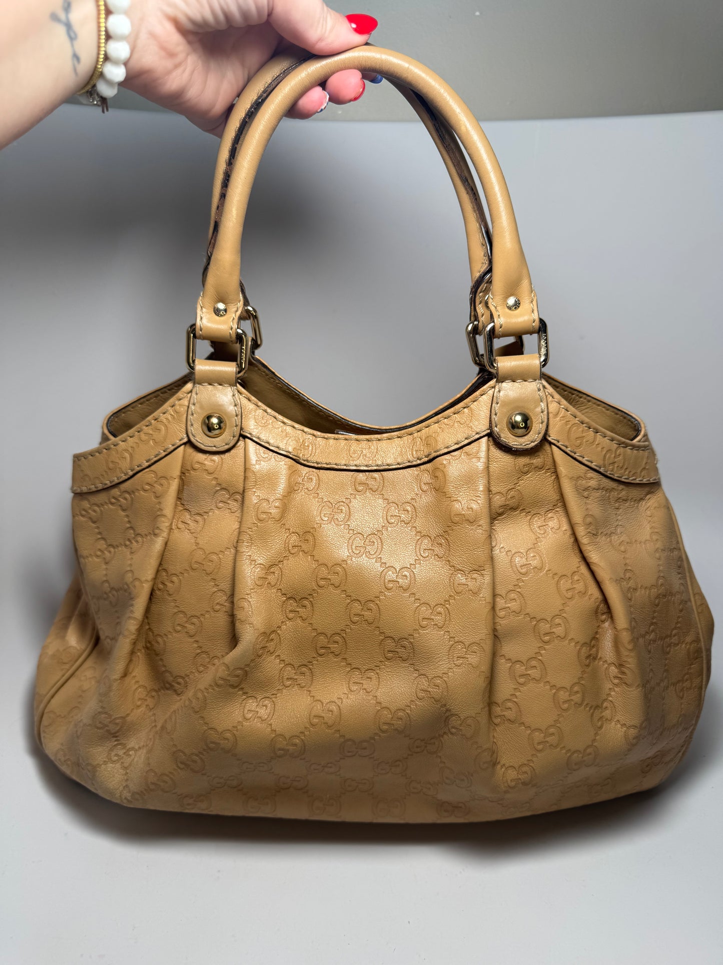 Gucci Sukey Tote Guccissima Leather Hand Bag Beige/Tan