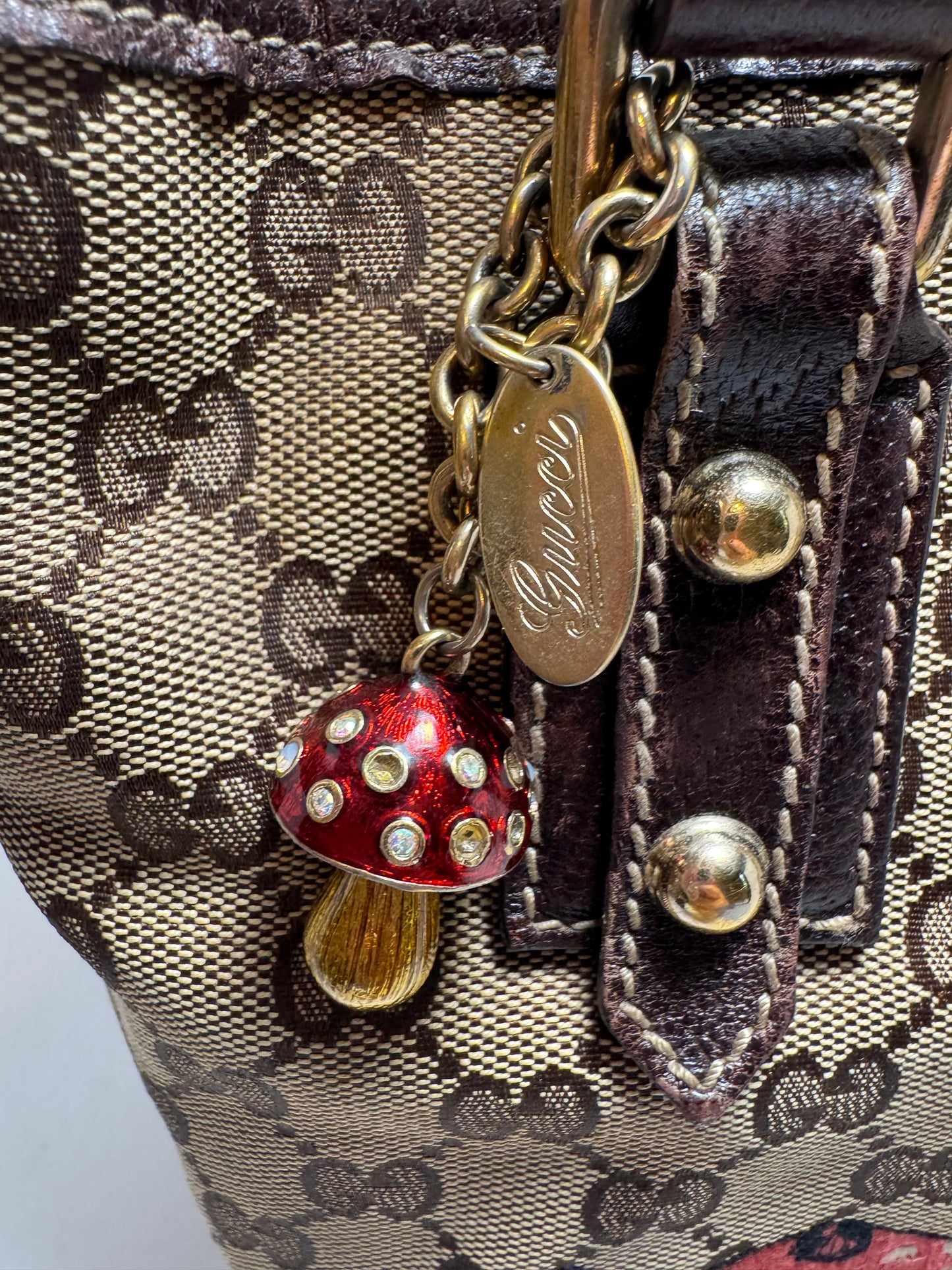 Gucci GG Canvas Mushrooms Tote Embroidered Bag