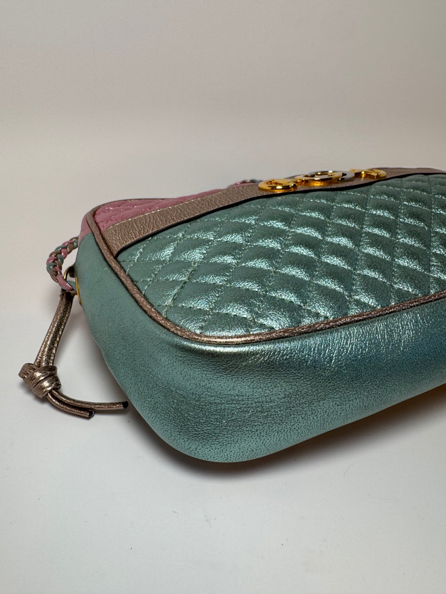 Gucci Trapuntata Bag Pink & Blue Limited Edition Metallic Leather Crossbody EUC
