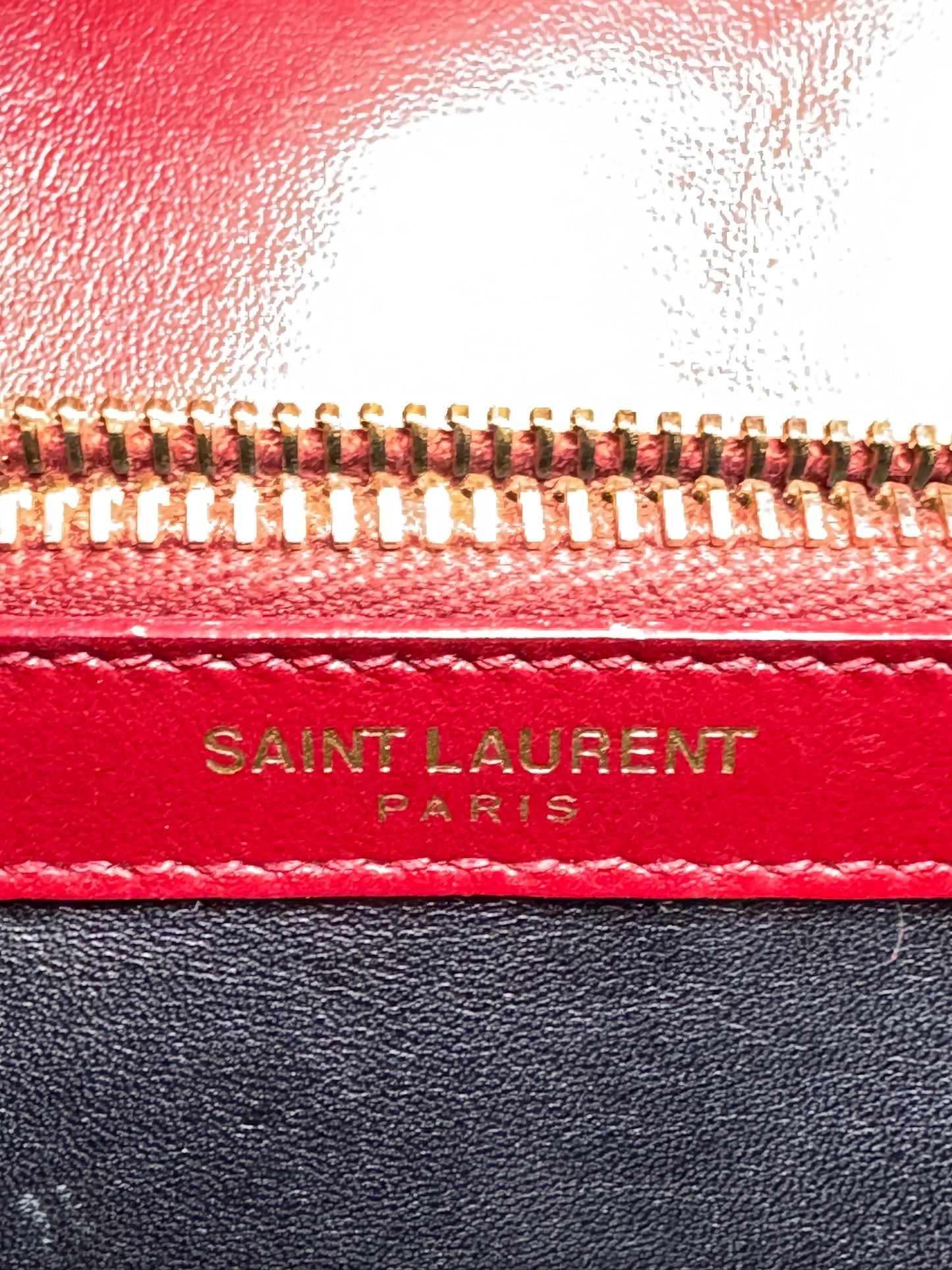 Saint Laurent YSL Red Suede & Leather Matelassé Chevron Medium College Bag Gold