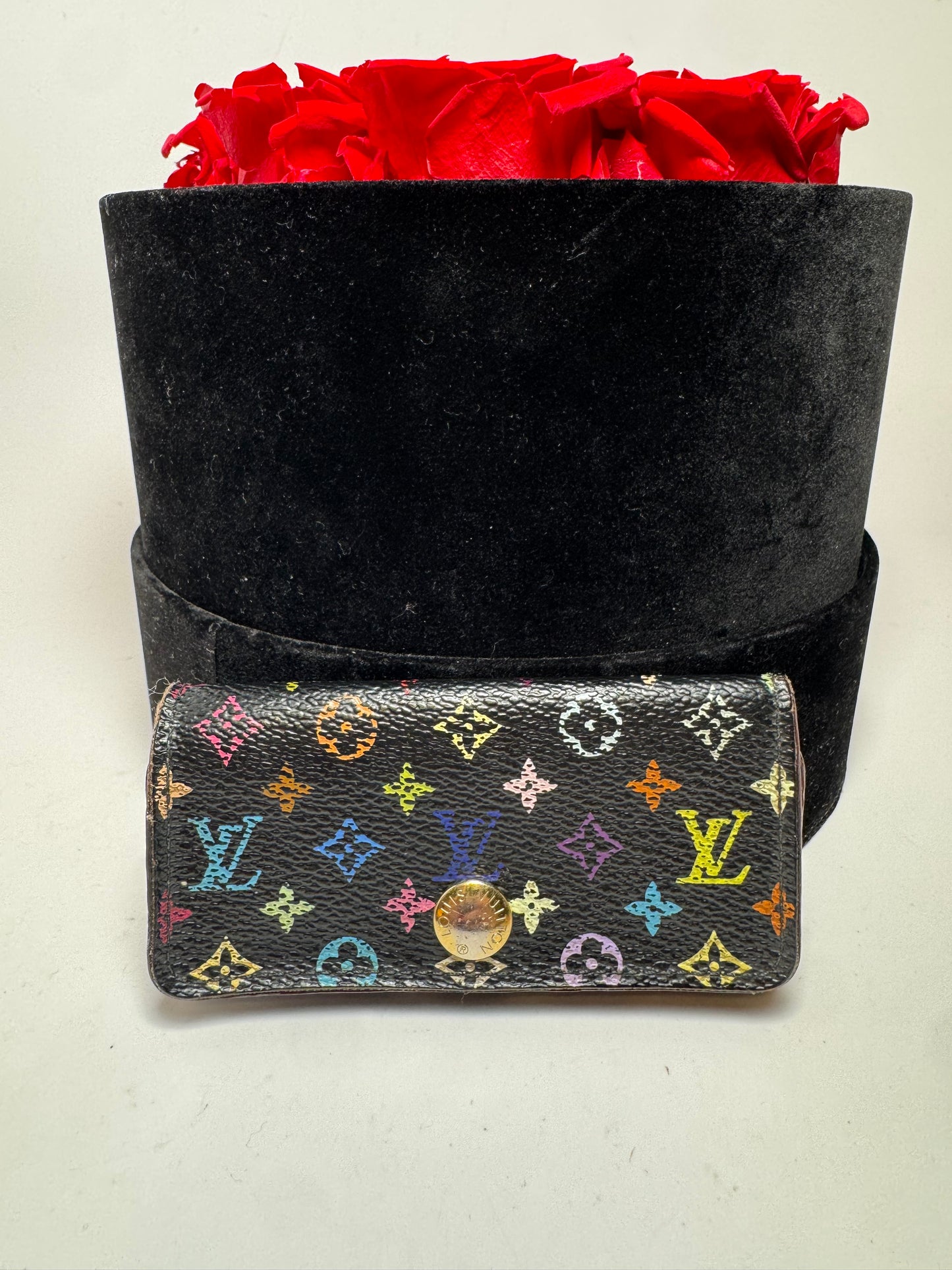 Louis Vuitton Black Multicolor Murakami 4 Key Holder w/Lilac Purple Interior
