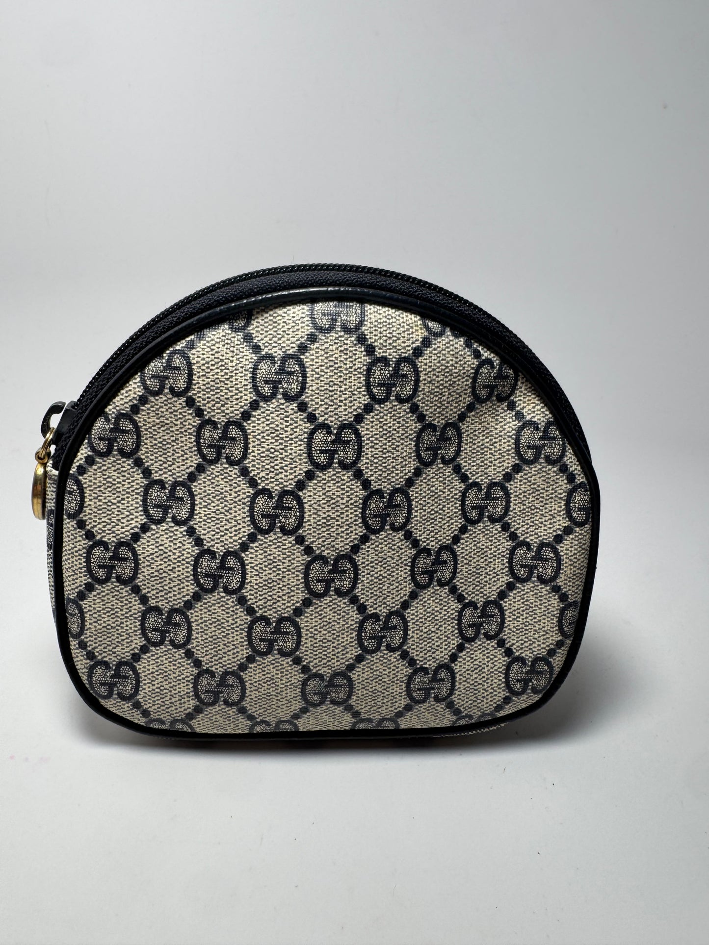 Gucci Web Canvas & Leather Navy Grey Dome Pouch/Cosmetic Case