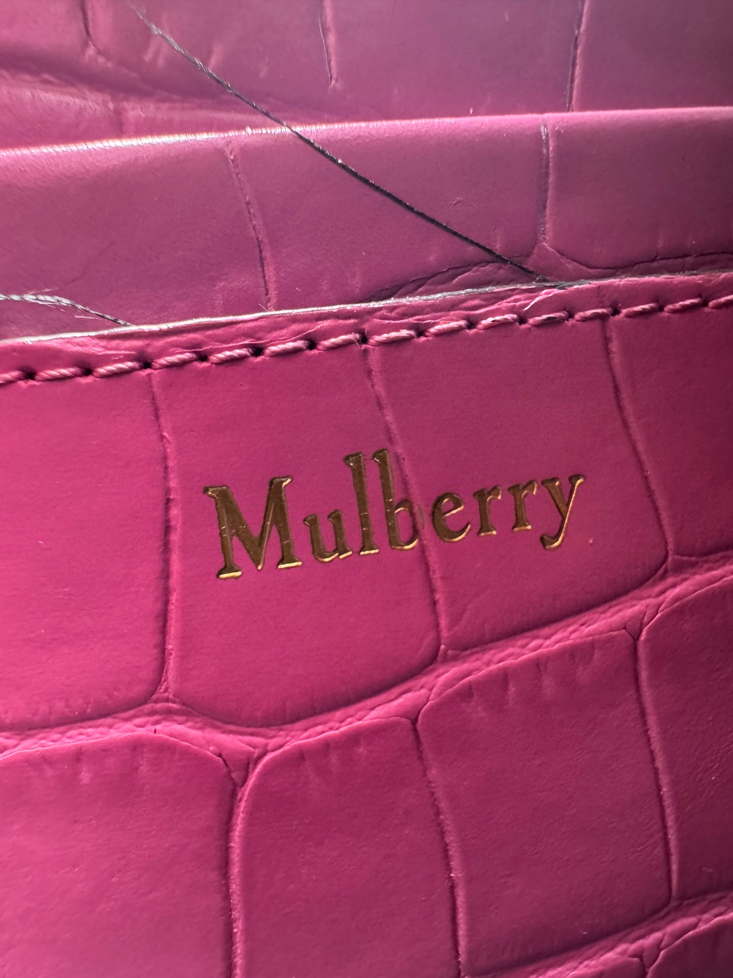 Mulberry Crocodile Embossed Calfskin Crescent Clutch Pink Pearl Shoulder Bag