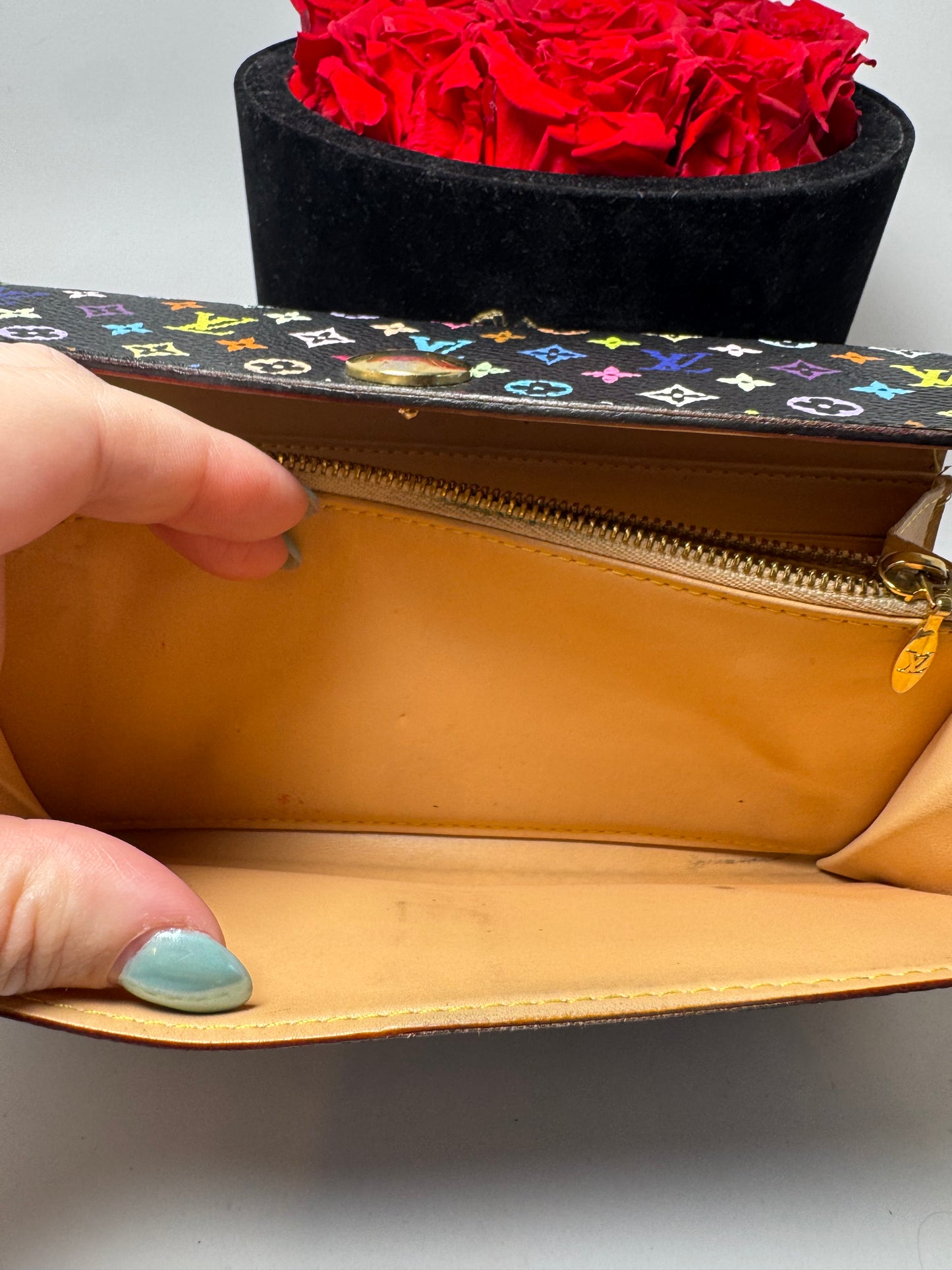 Louis Vuitton Black Multicolor Sarah Wallet Murakami Piece Fair Condition
