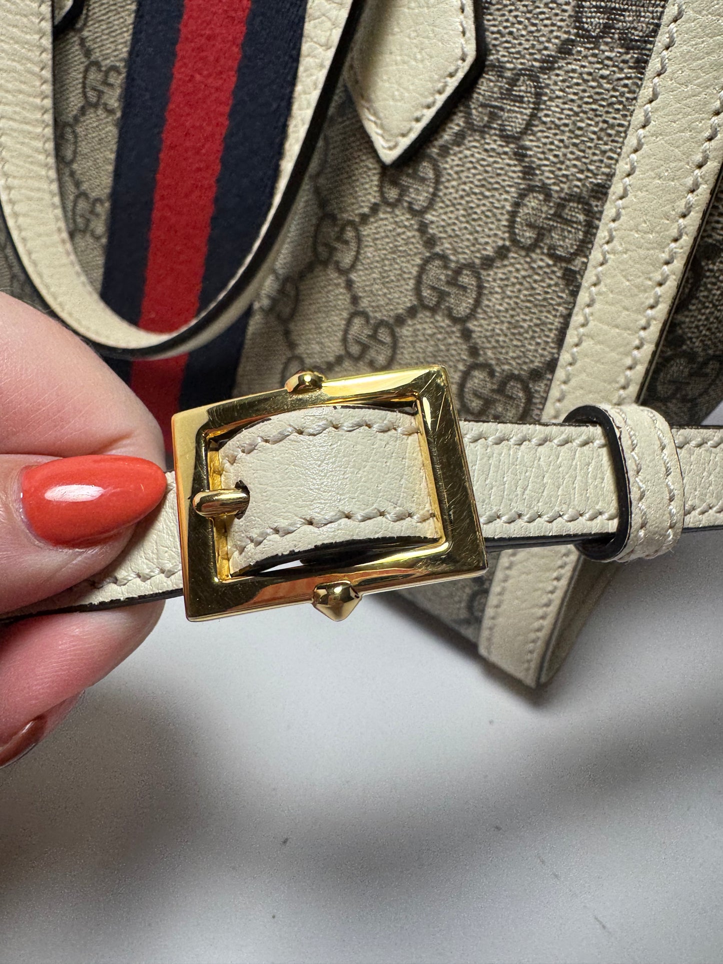 Gucci Ophidia Small GG Tote Leather & Canvas Crossbody Strap