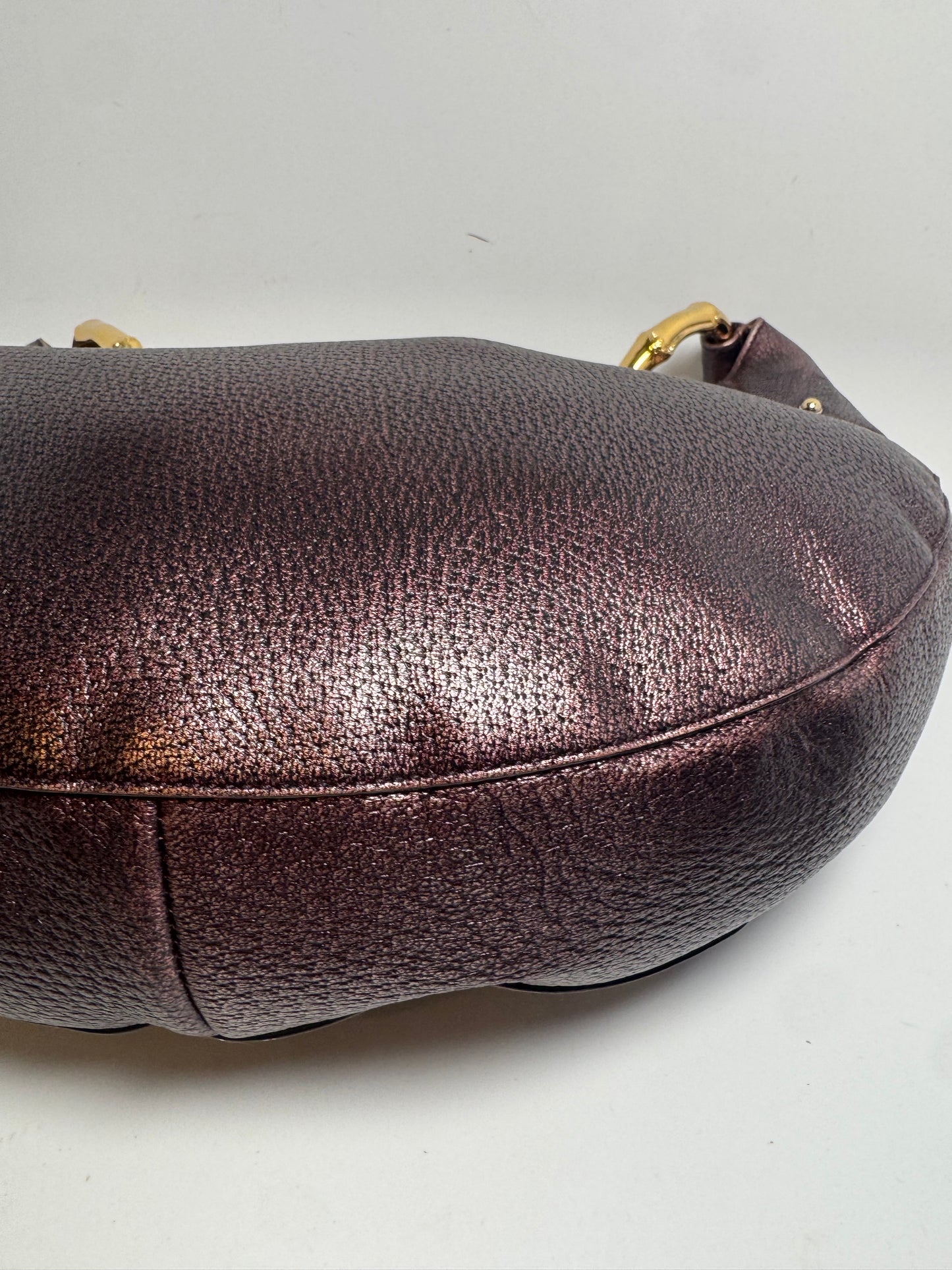 Gucci Bamboo Ring Metallic Purple Leather Shoulder Bag Crescent Hobo Bag