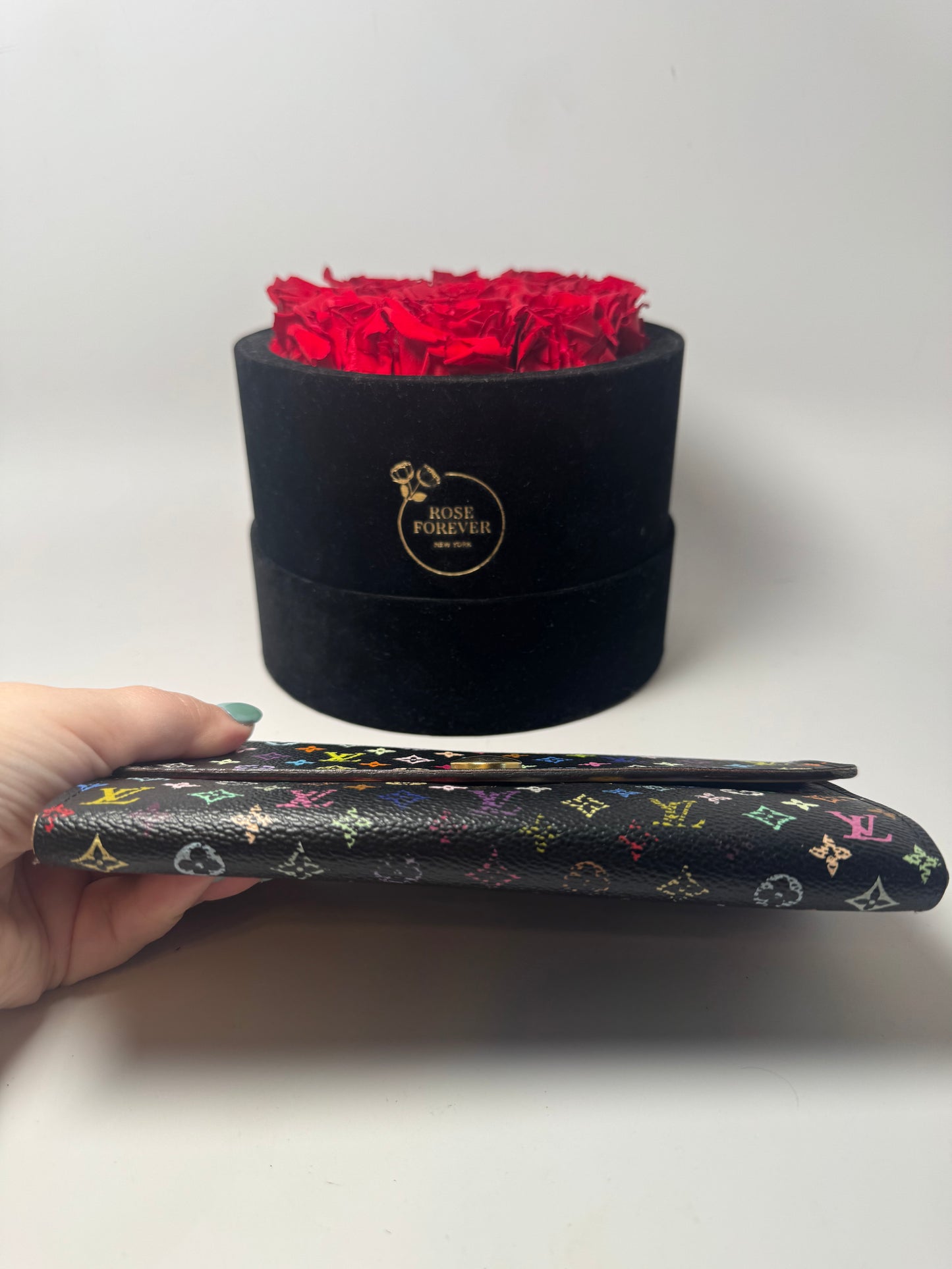 Louis Vuitton Black Multicolor Sarah Wallet Murakami Piece Fair Condition