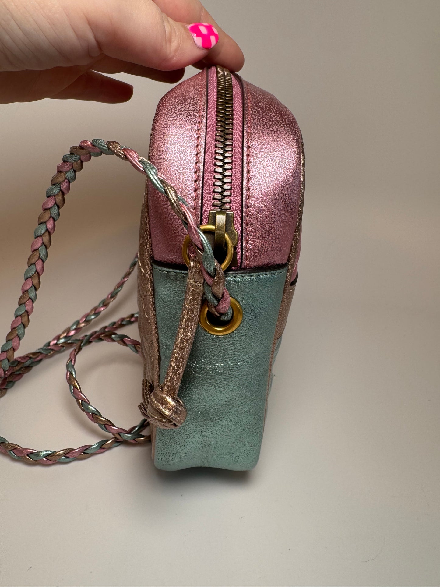 Gucci Trapuntata Bag Pink & Blue Limited Edition Metallic Leather Crossbody EUC