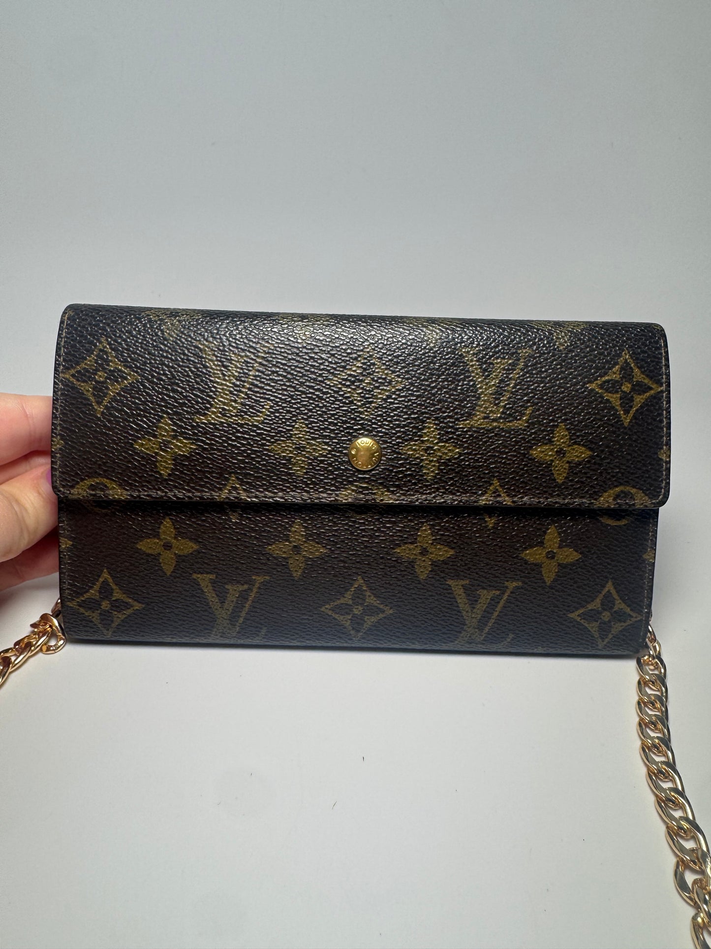 Louis Vuitton Porte Monnaie Tresor Wallet Monogram Wallet on Chain- Made in USA 1995