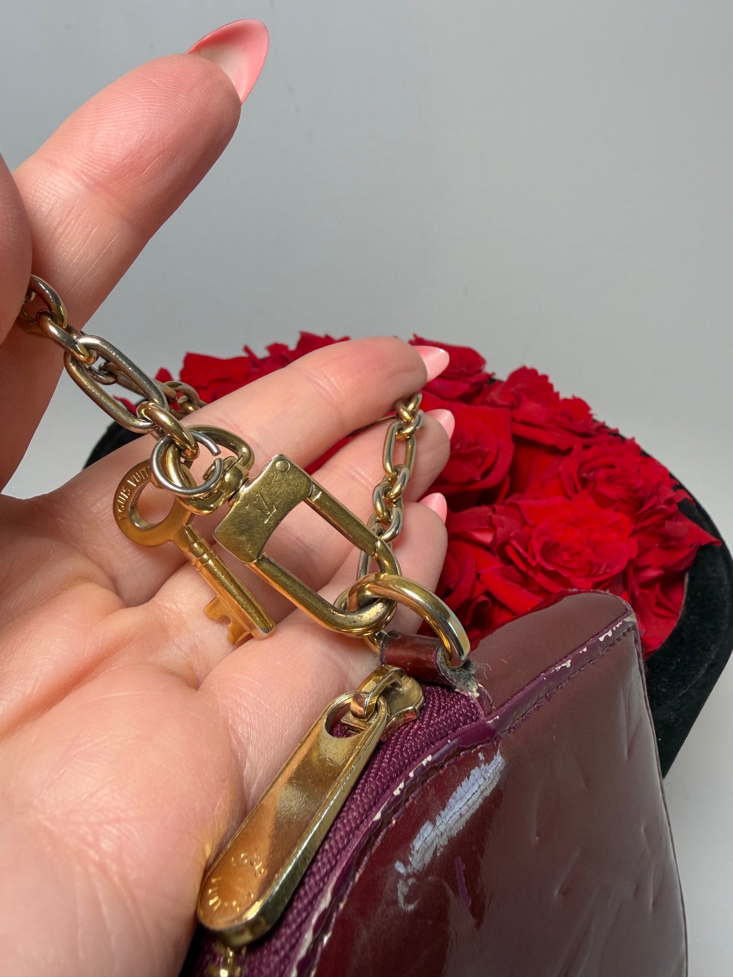 Louis Vuitton Monogram Vernis Heart Coin Purse in Amarante Color