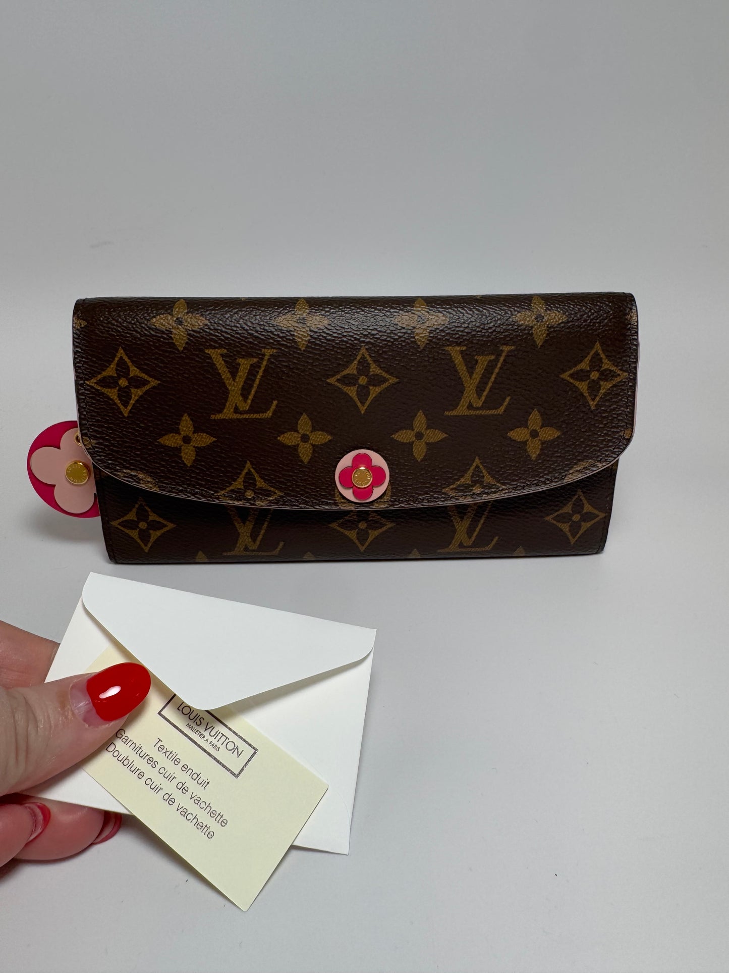 Louis Vuitton Emilie Bloom Pink Fuchsia Monogram Wallet Flower Accents Luxury