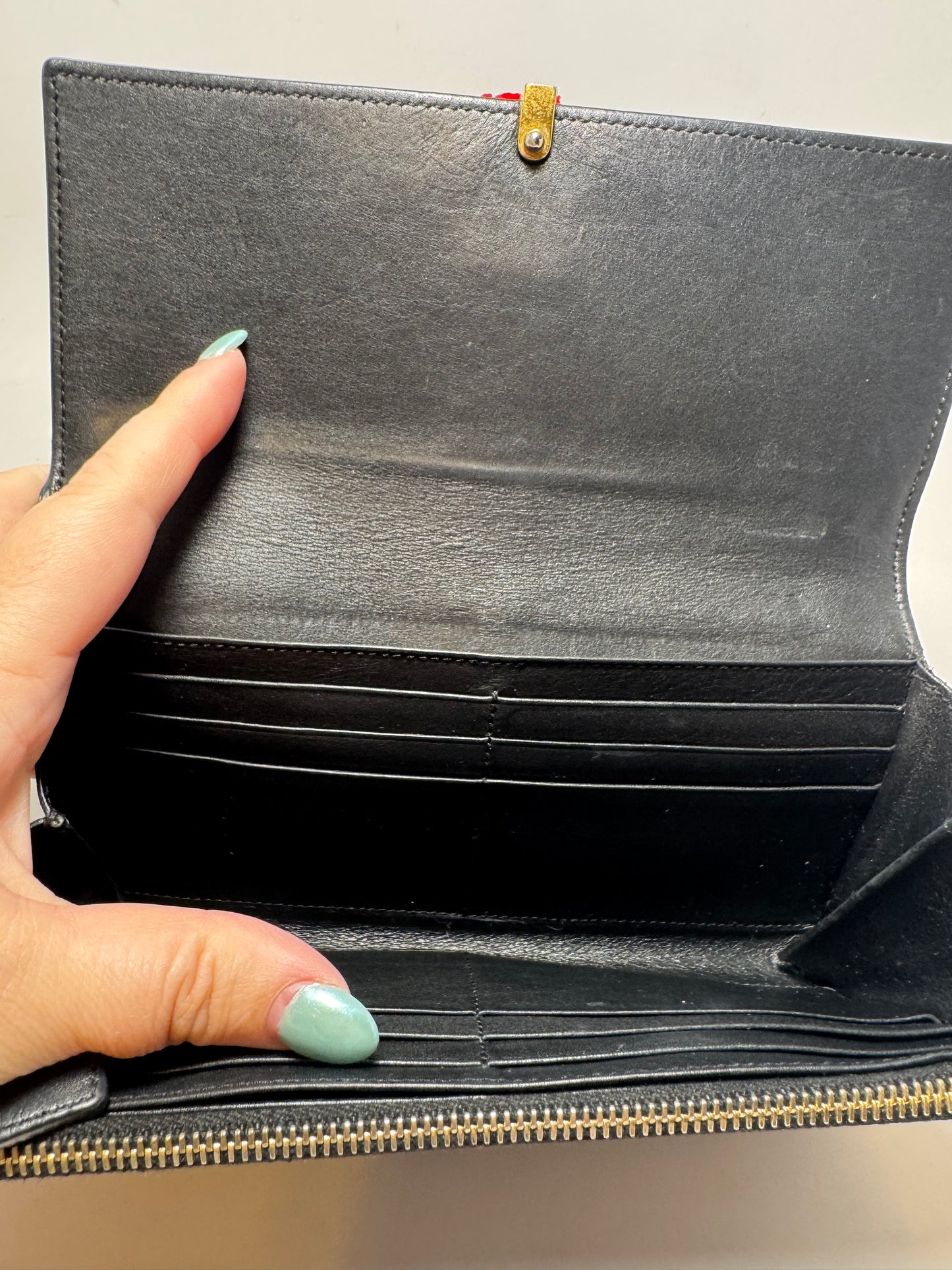 Yves Saint Laurent Black Leather Clutch w/Gold