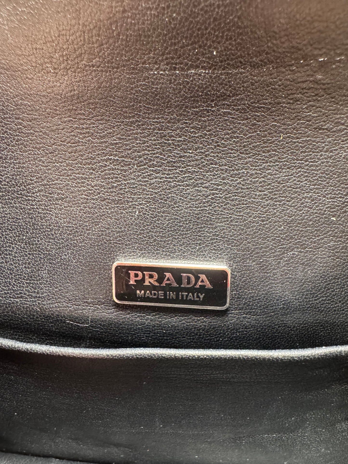 Prada Metallic Vitello Saffiano Cahier Bag Ferro Black Crossbody