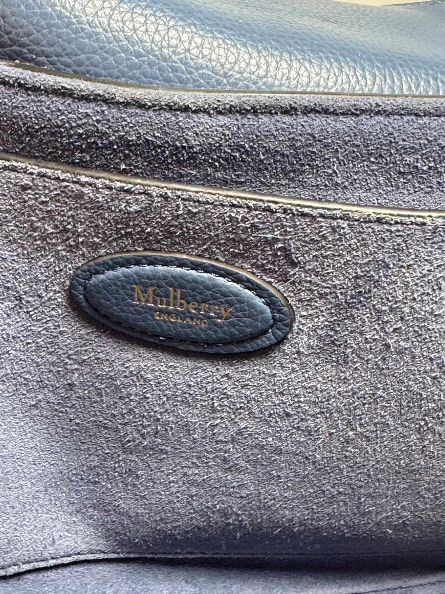 Mulberry East West Bayswater Shoulder Bag in Denim Indigo Suede & Leather – 2024 Release