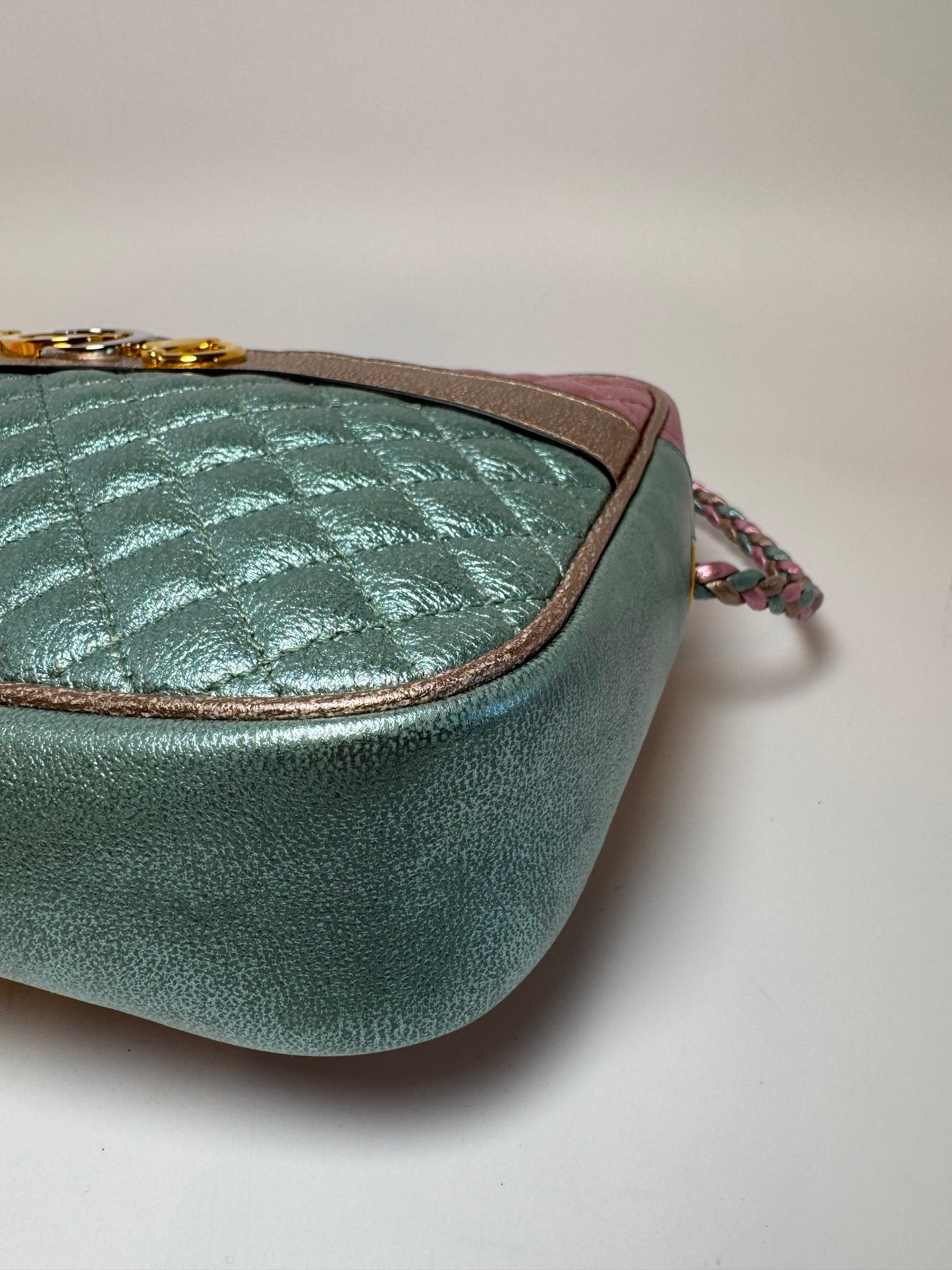 Gucci Trapuntata Bag Pink & Blue Limited Edition Metallic Leather Crossbody EUC