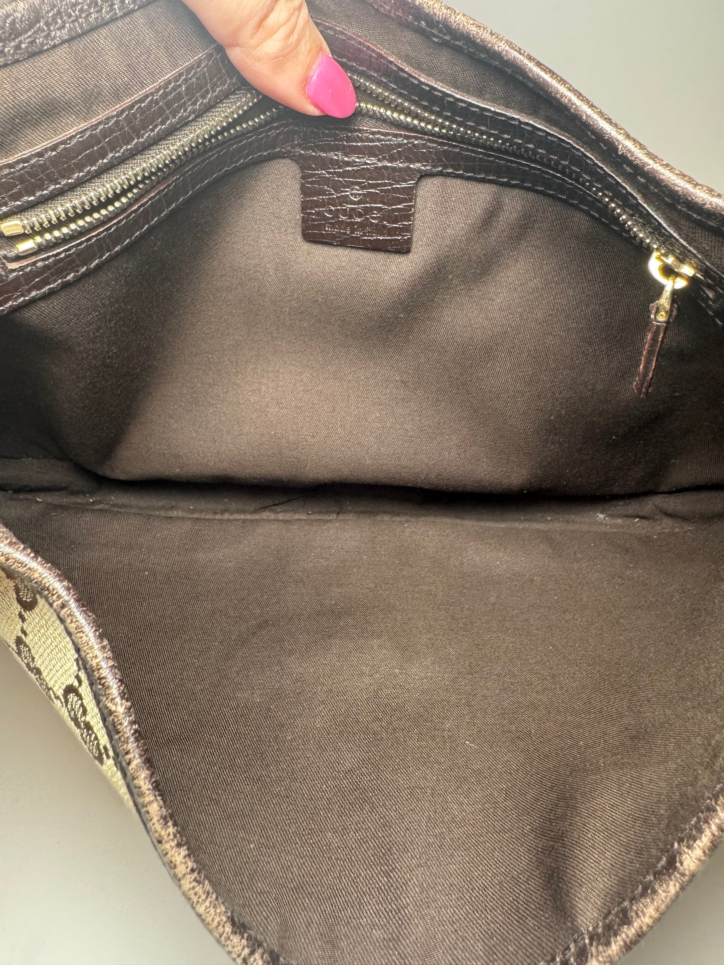 Gucci Jackie Sherry Line Monogram Canvas & Leather Shoulder Bag