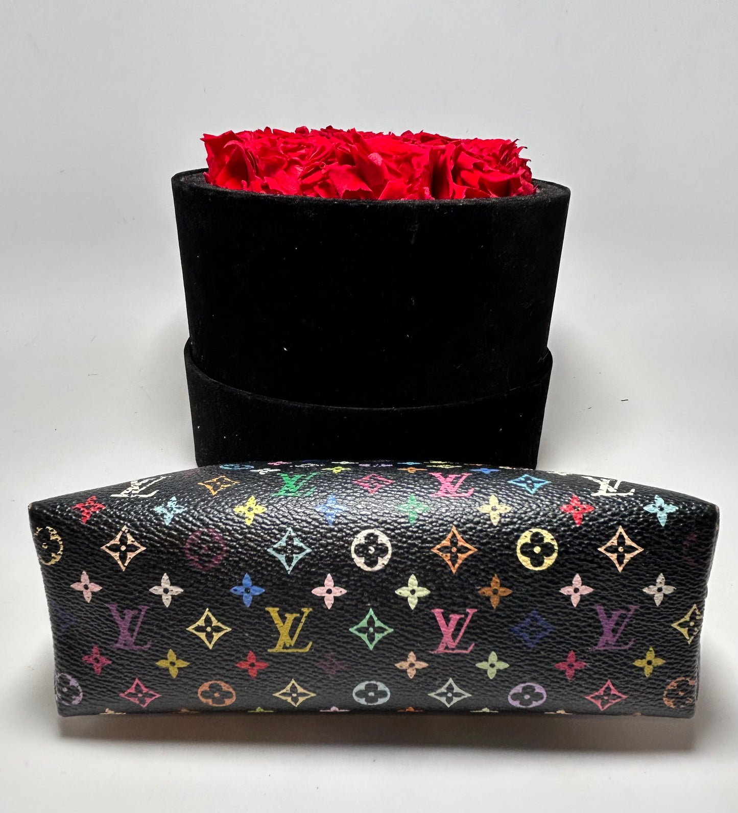 Louis Vuitton Takashi Murakami Black Multicolore Monogram Cosmetic Pouch w/Hot Pink Interior