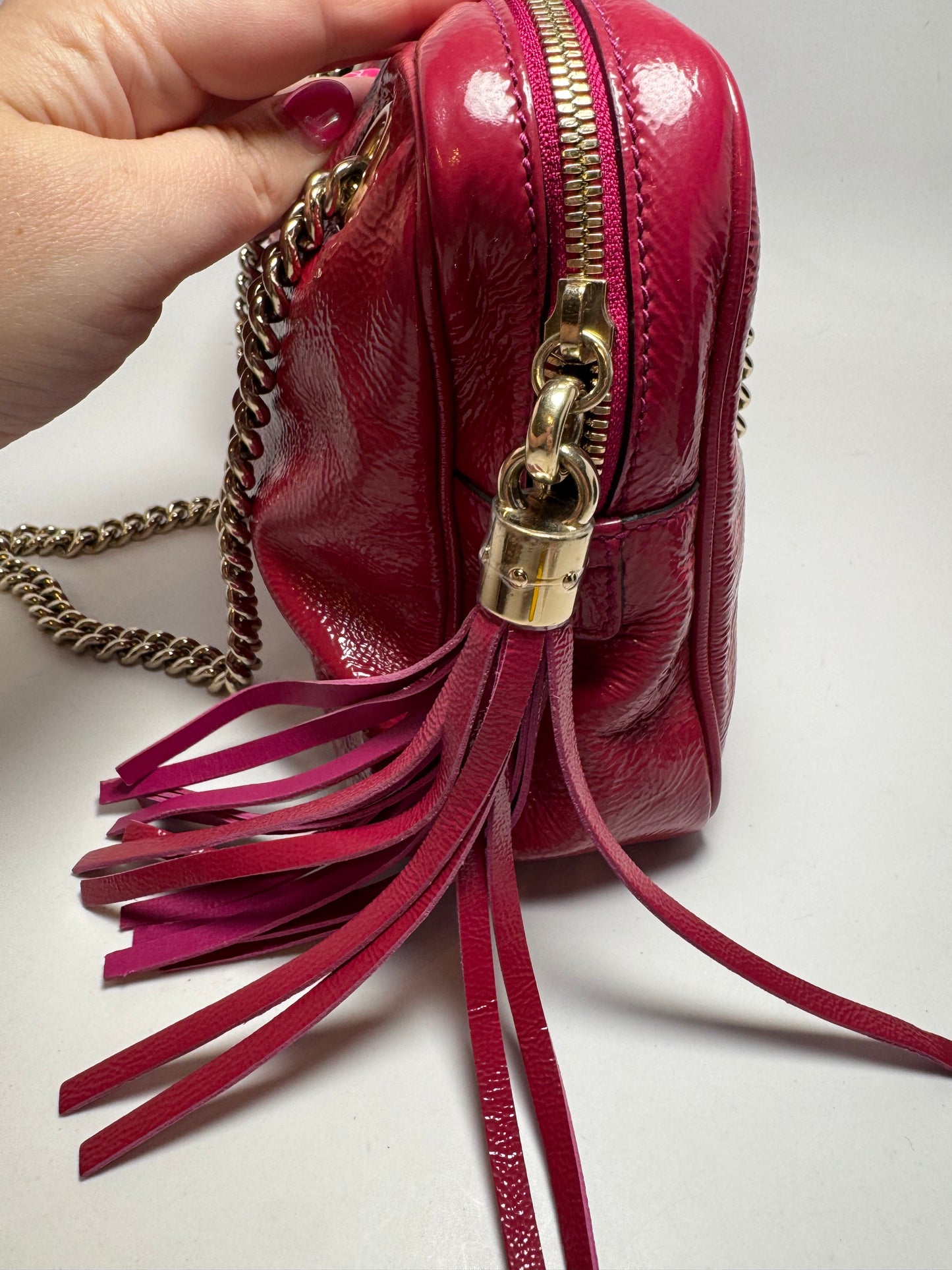 Gucci Raspberry Pink Soho Chain Strap Patent Leather