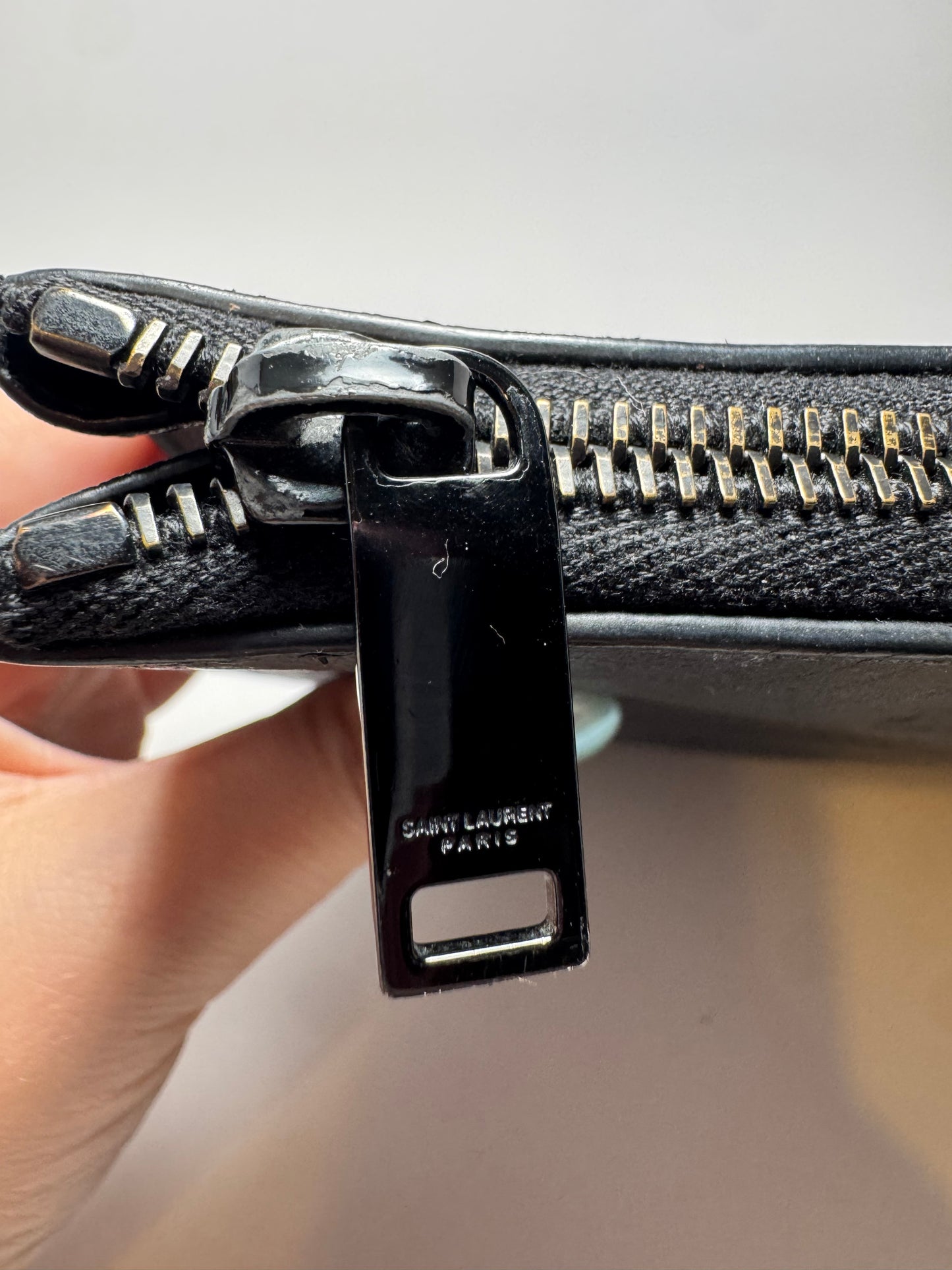 Saint Laurent Crocodile Embossed Black Leather Clutch