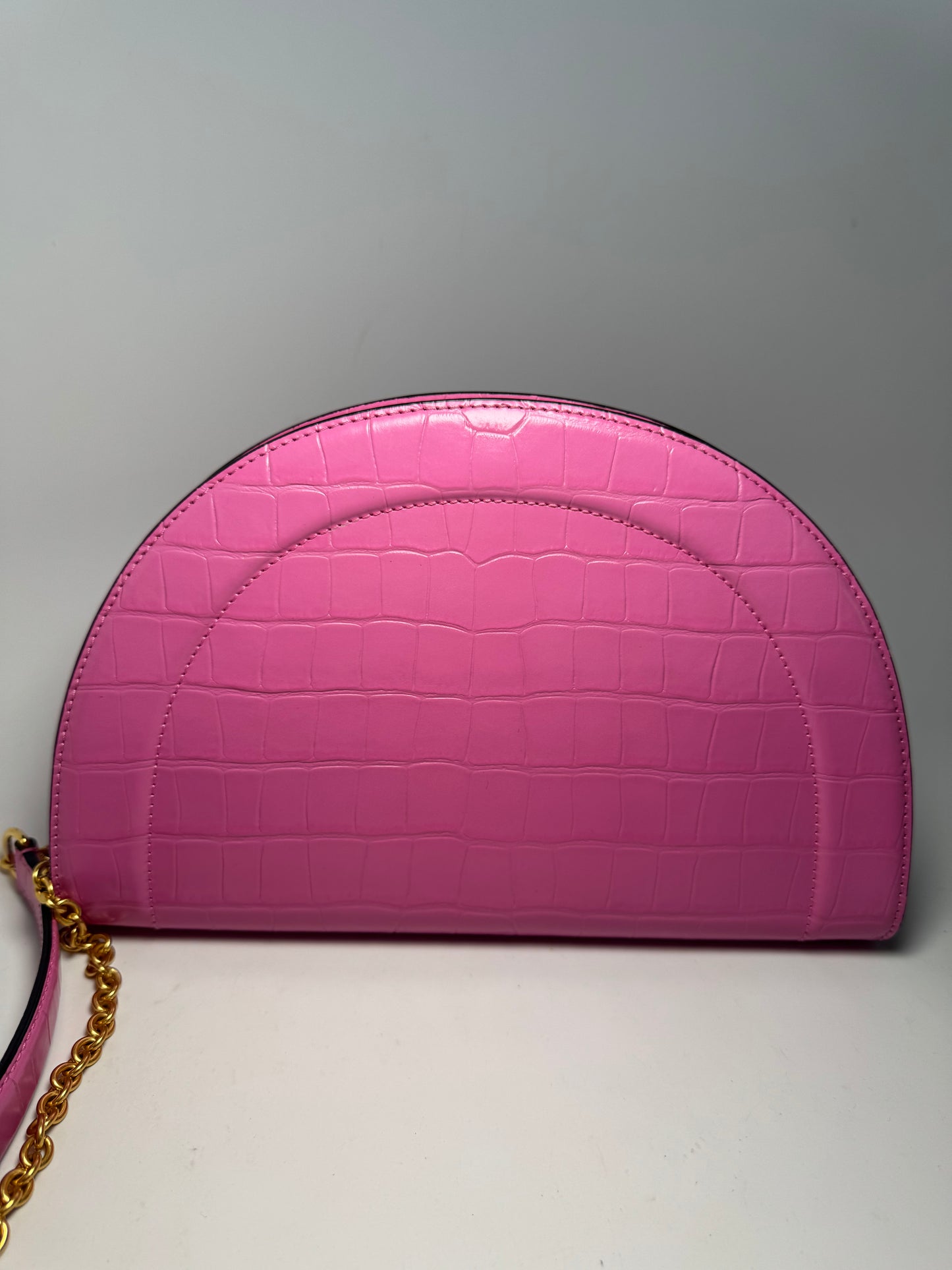 Mulberry Crocodile Embossed Calfskin Crescent Clutch Pink Pearl Shoulder Bag