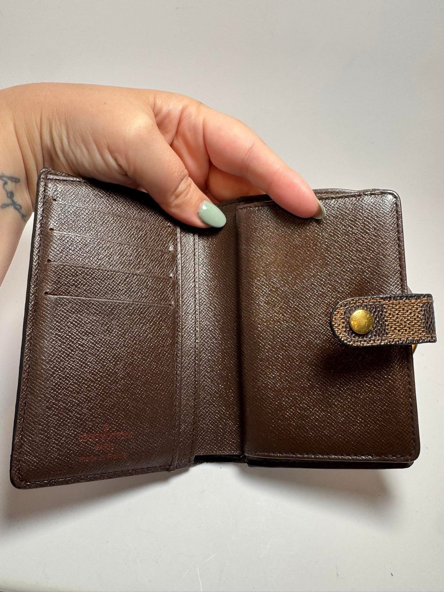 Louis Vuitton Damier Ebene Portefeuille Vinnois Bifold Kiss Lock Wallet