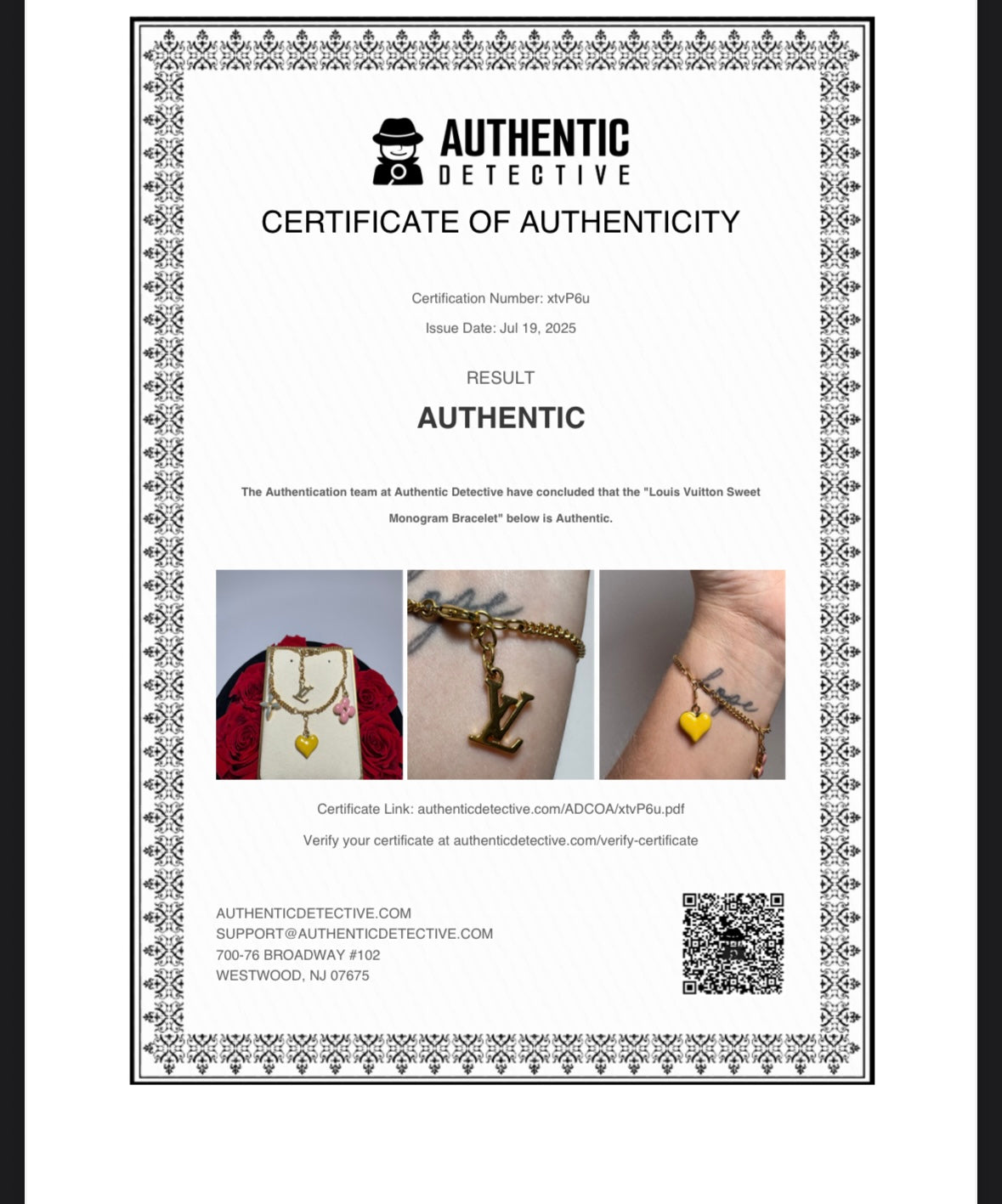 Louis Vuitton Sweet Monogram Charm Bracelet Gold Tone