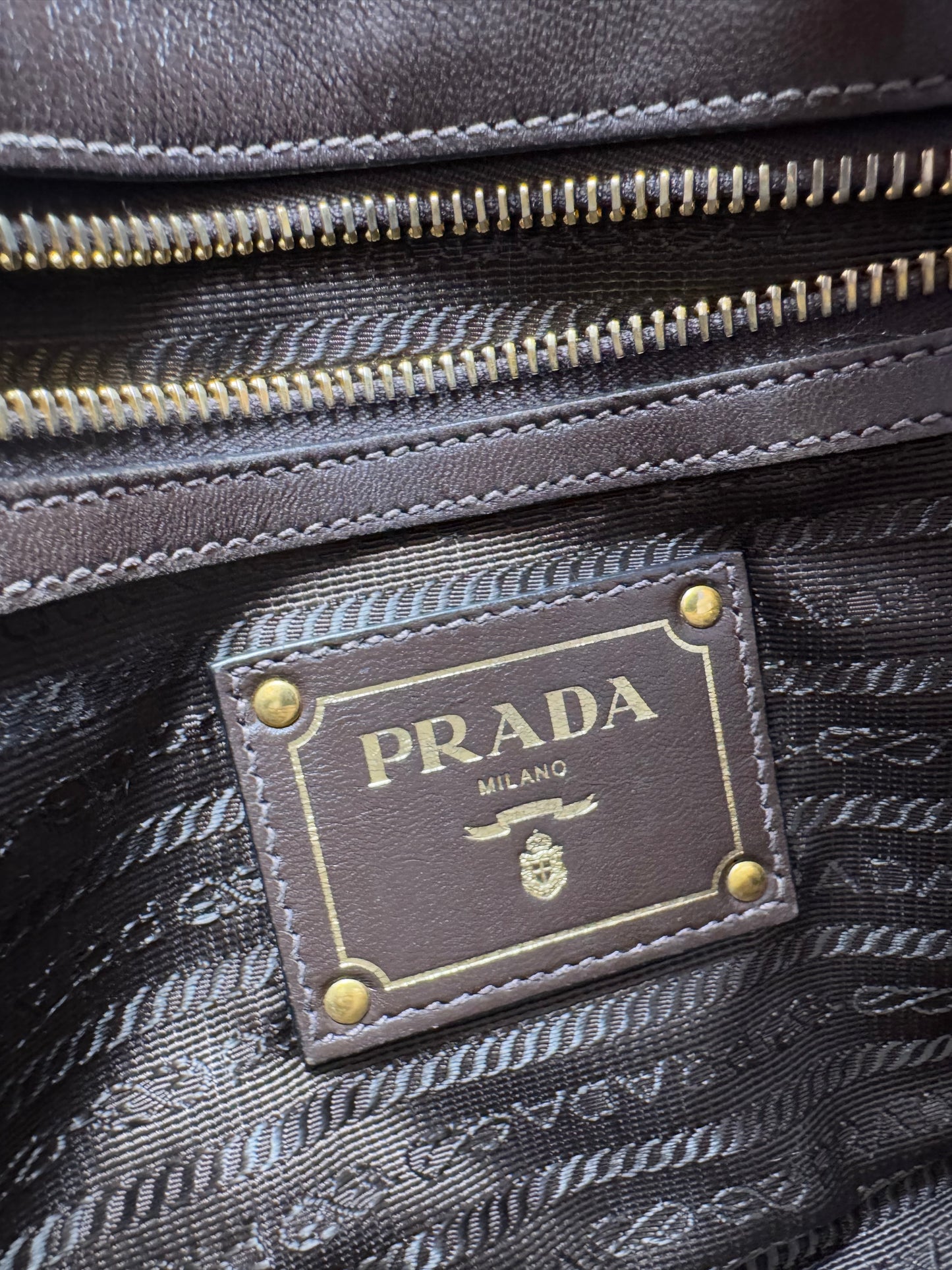 Prada Tessuto Gaufre Olive Green & Brown Leather Satchel/Crossbody