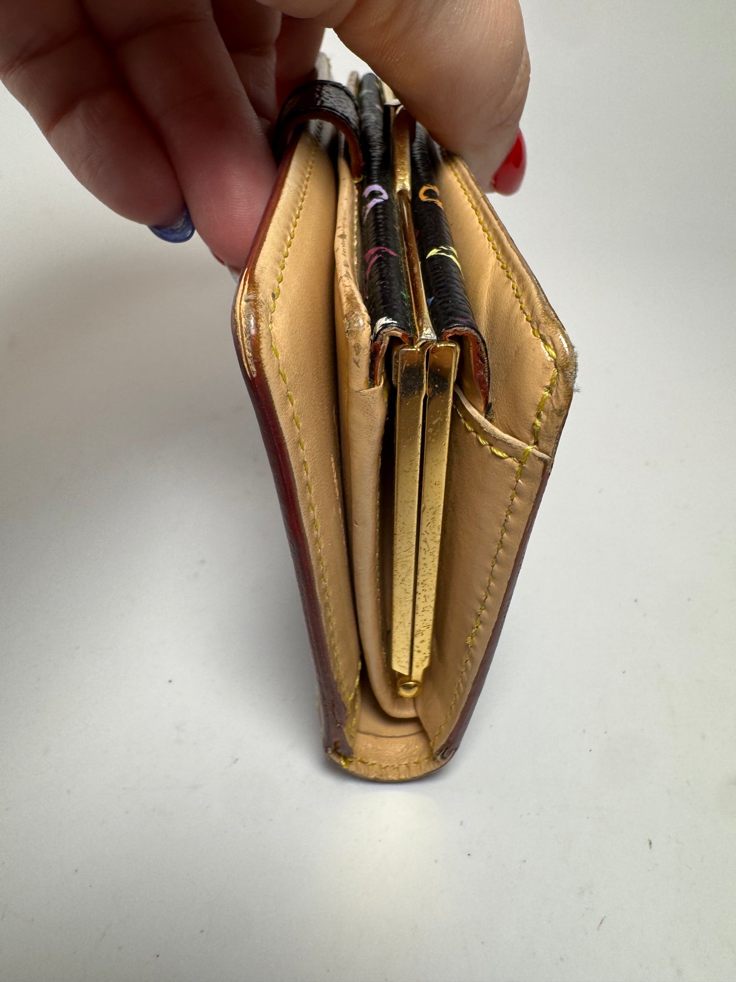 Louis Vuitton Black Multicolor Murakami French Purse Kiss Lock Wallet