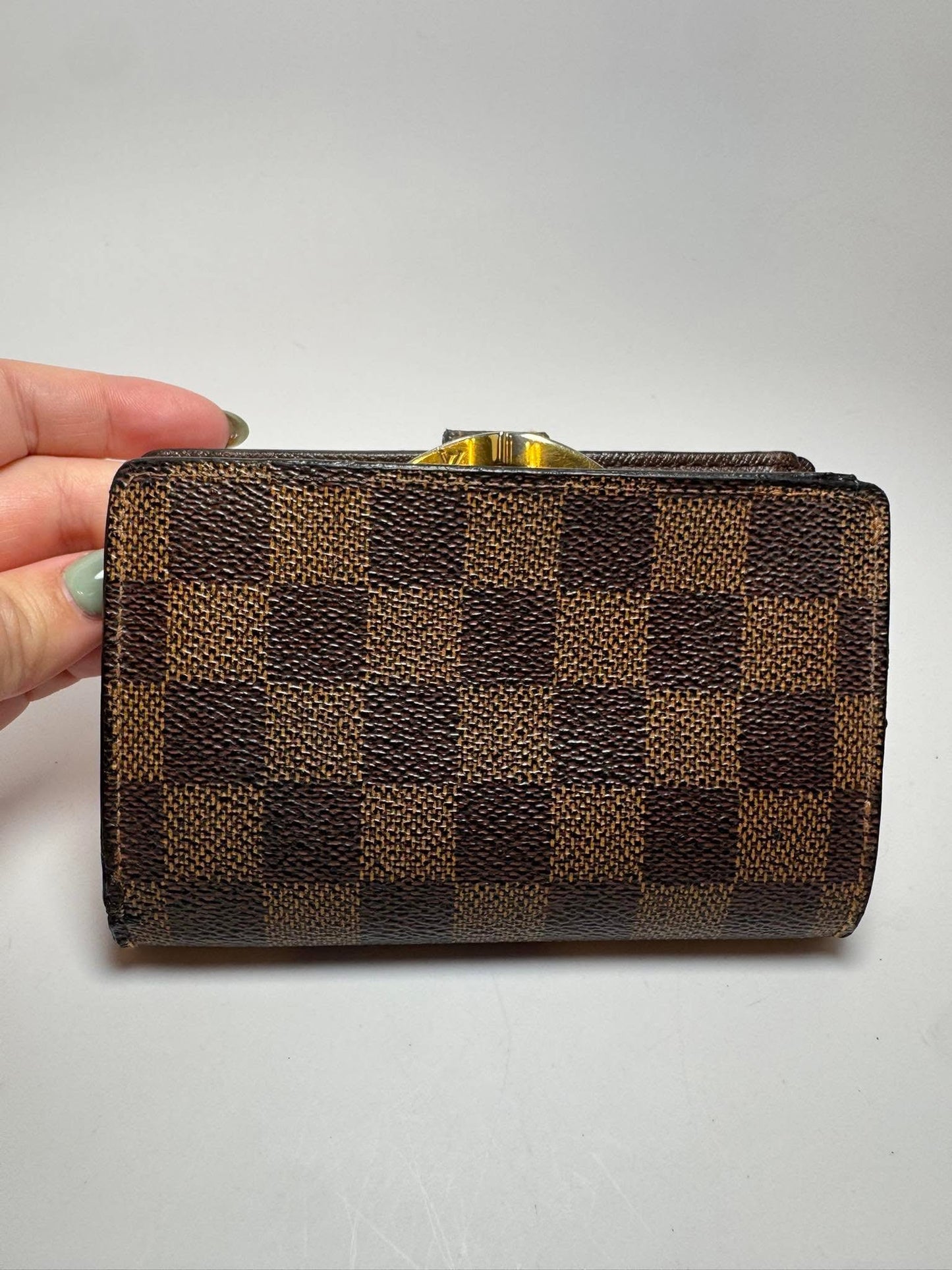 Louis Vuitton Damier Ebene Portefeuille Vinnois Bifold Kiss Lock Wallet