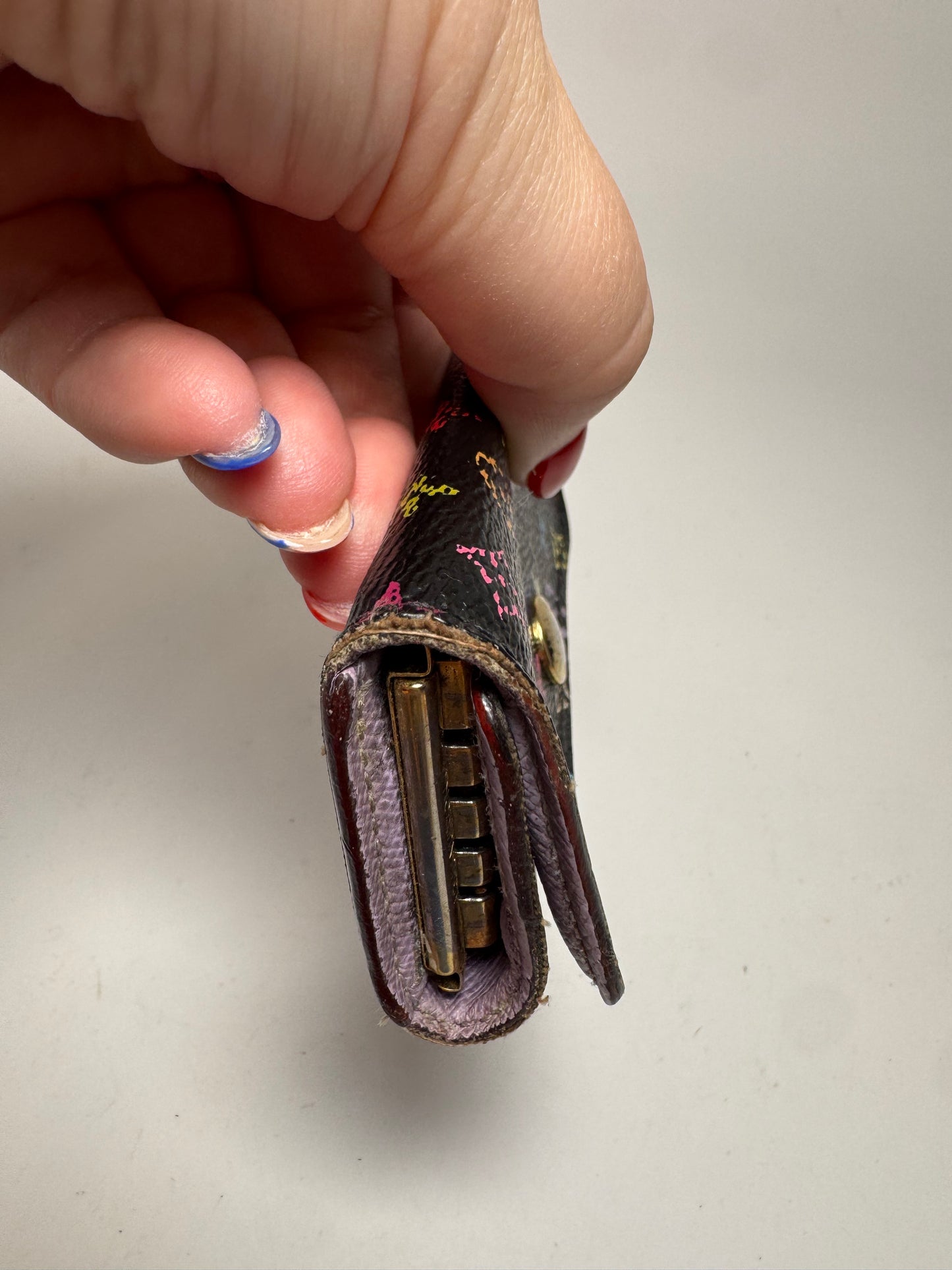 Louis Vuitton Black Multicolor Murakami 4 Key Holder w/Lilac Purple Interior