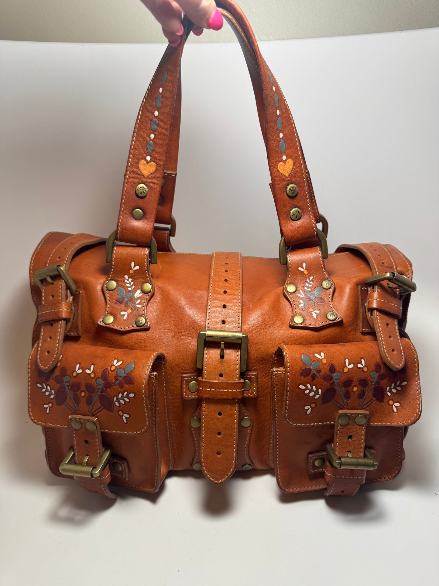 Mulberry Hand Painted Roxanne Leather Satchel Floral