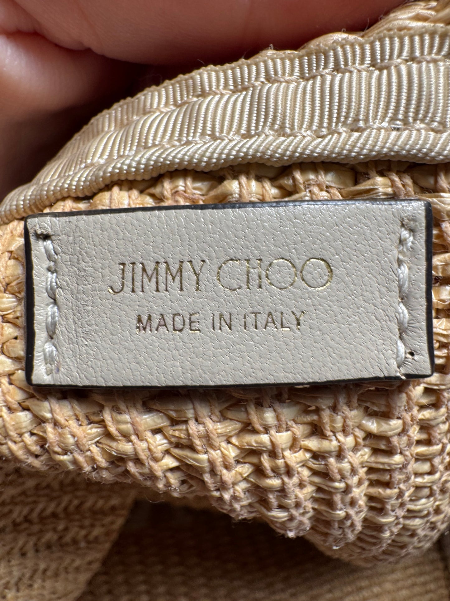 Jimmy Choo Natural Raffia E/W (East West) Tote Nag in Natural/Latte