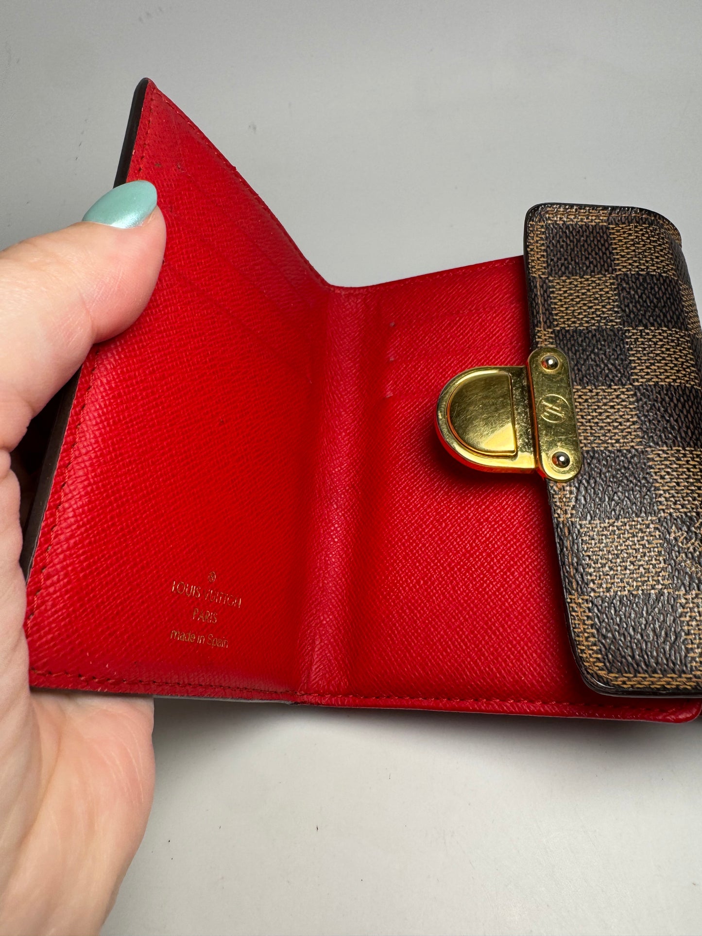 Louis Vuitton Damier Ebene Koala Wallet w/Red Interior (Unisex)