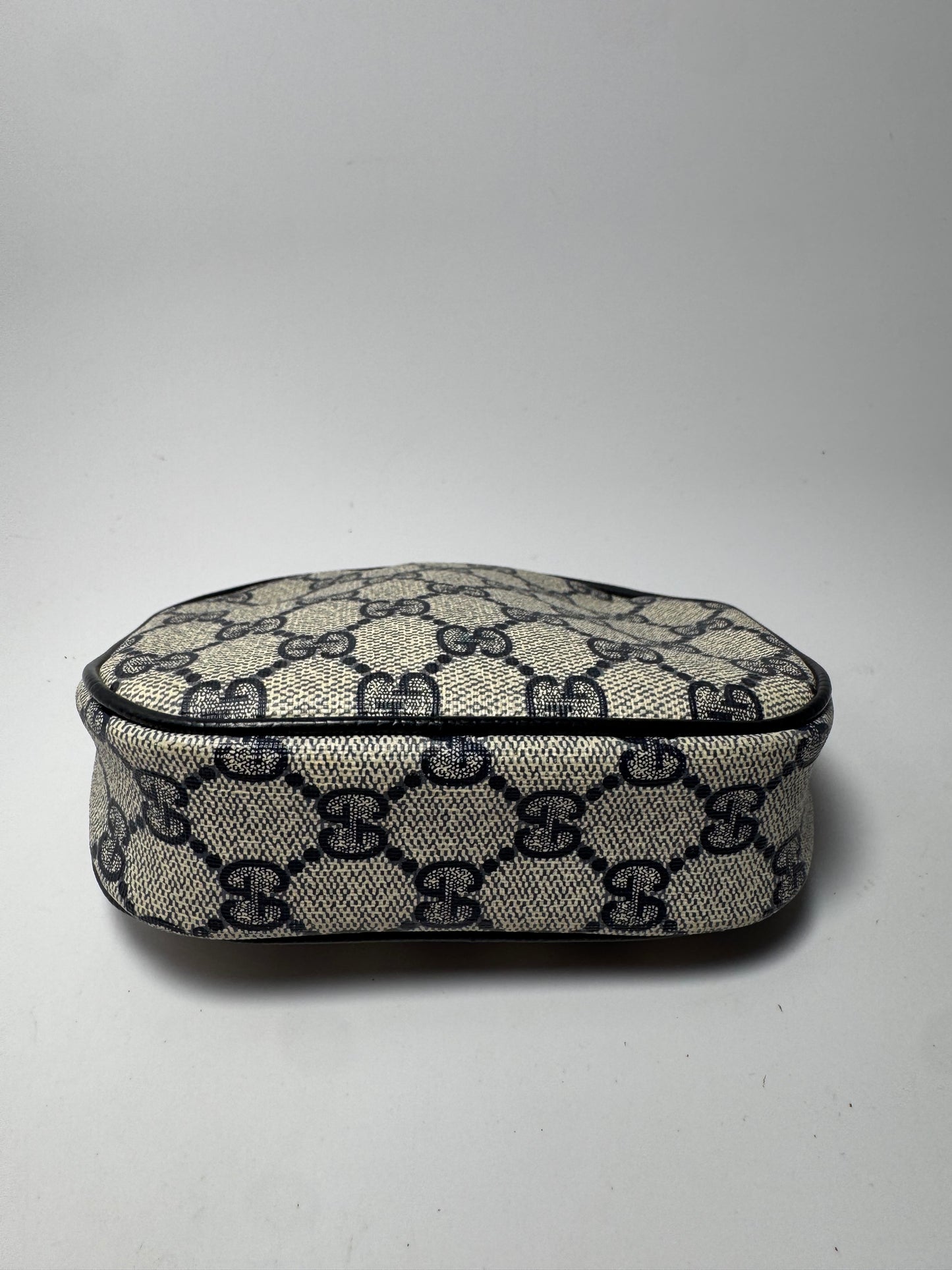 Gucci Web Canvas & Leather Navy Grey Dome Pouch/Cosmetic Case
