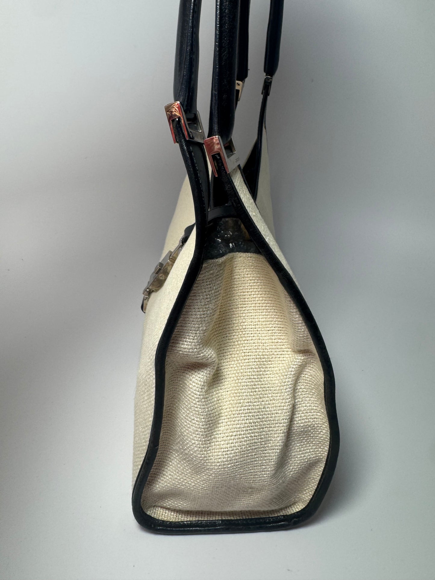 Gucci Jackie Bardot Piston Lock Hobo Black & White Cloth & Leather