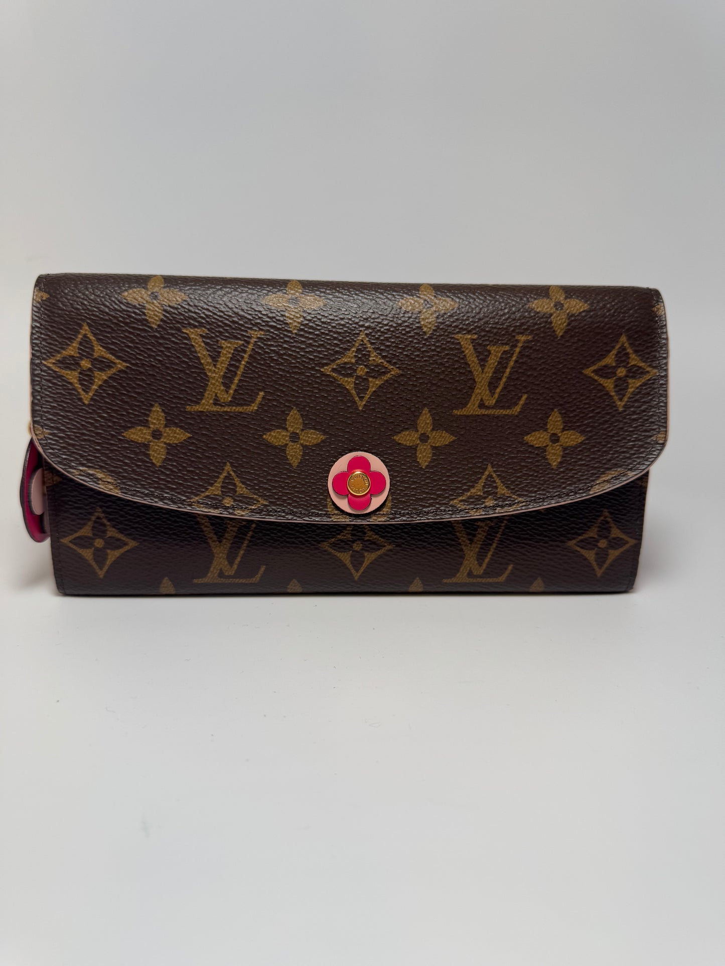 Louis Vuitton Emilie Bloom Pink Fuchsia Monogram Wallet Flower Accents Luxury
